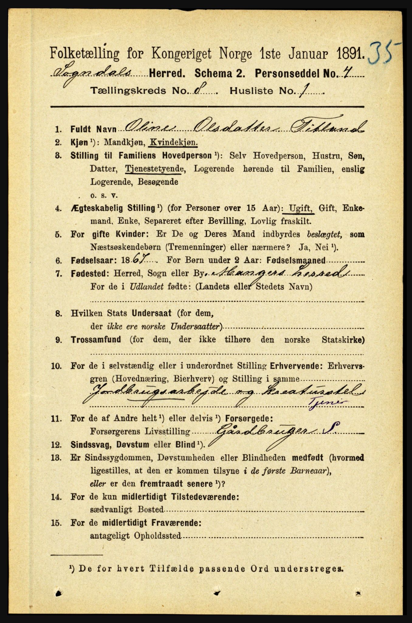 RA, 1891 census for 1420 Sogndal, 1891, p. 3310