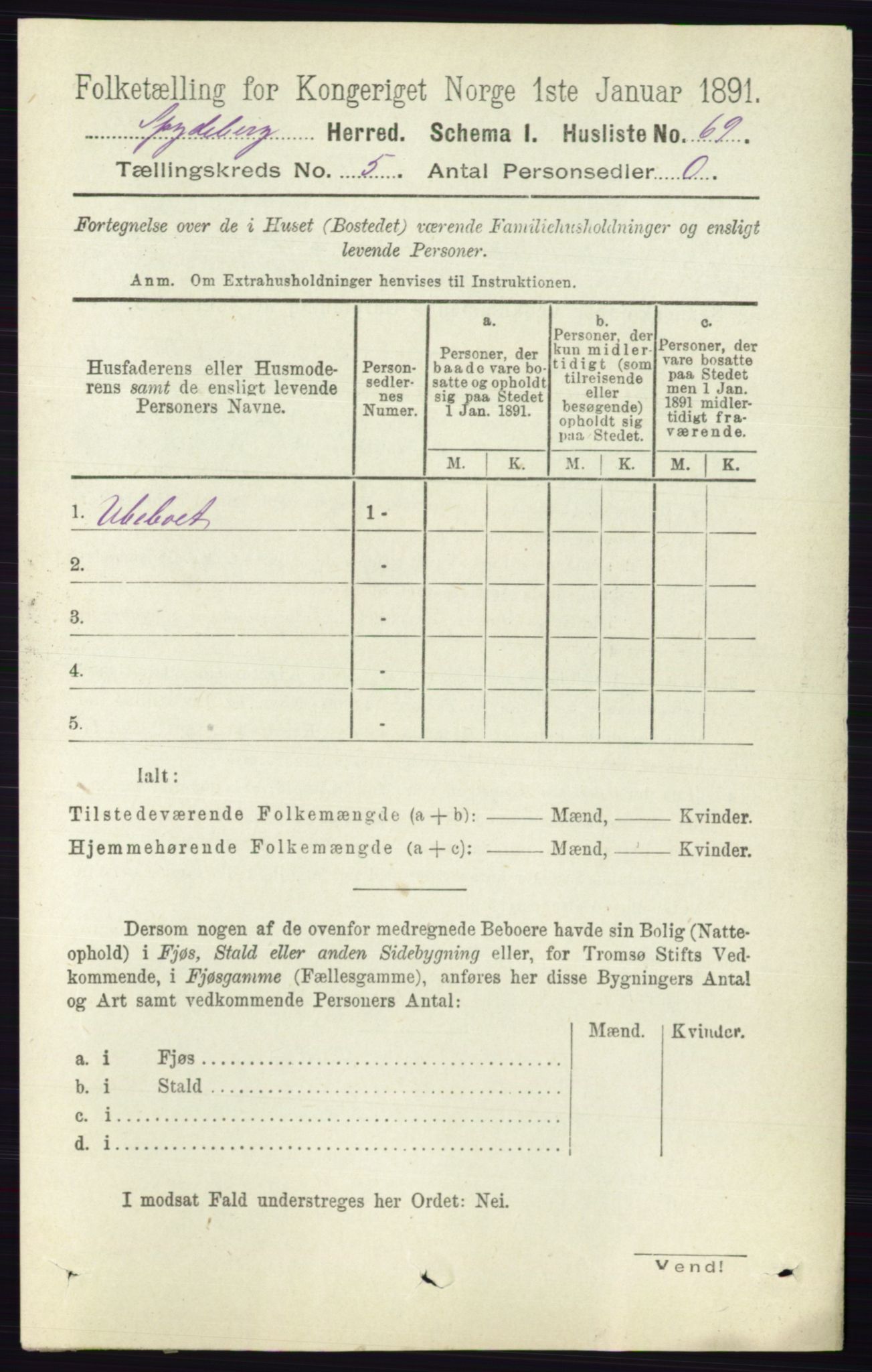 RA, 1891 census for 0123 Spydeberg, 1891, p. 2345