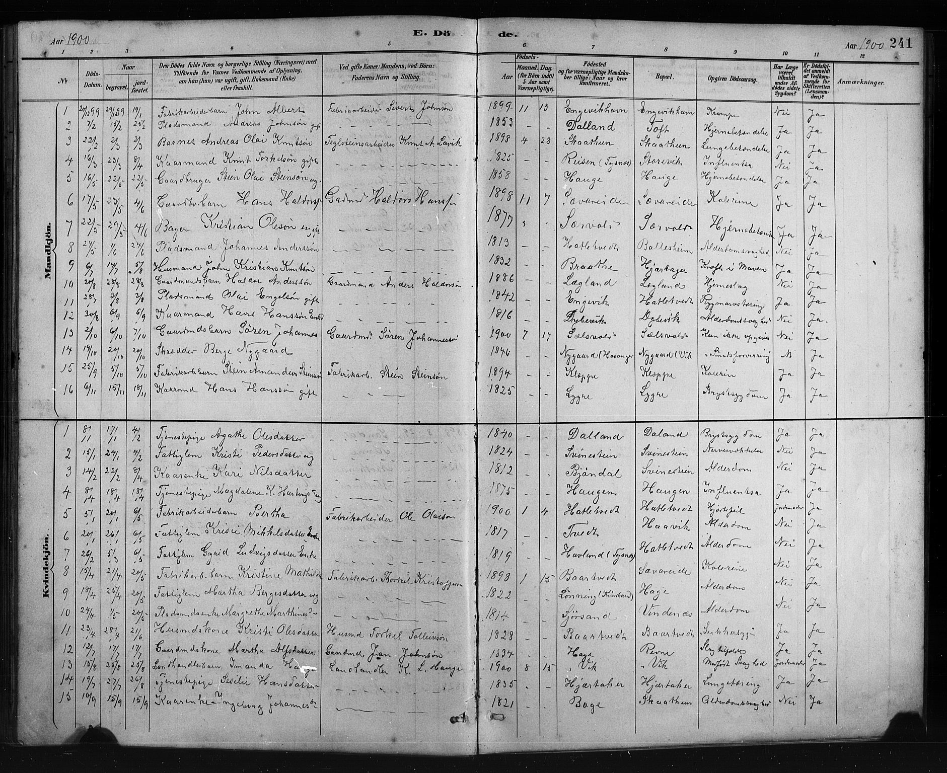 Fusa sokneprestembete, SAB/A-75401/H/Hab: Parish register (copy) no. C 2, 1886-1926, p. 241