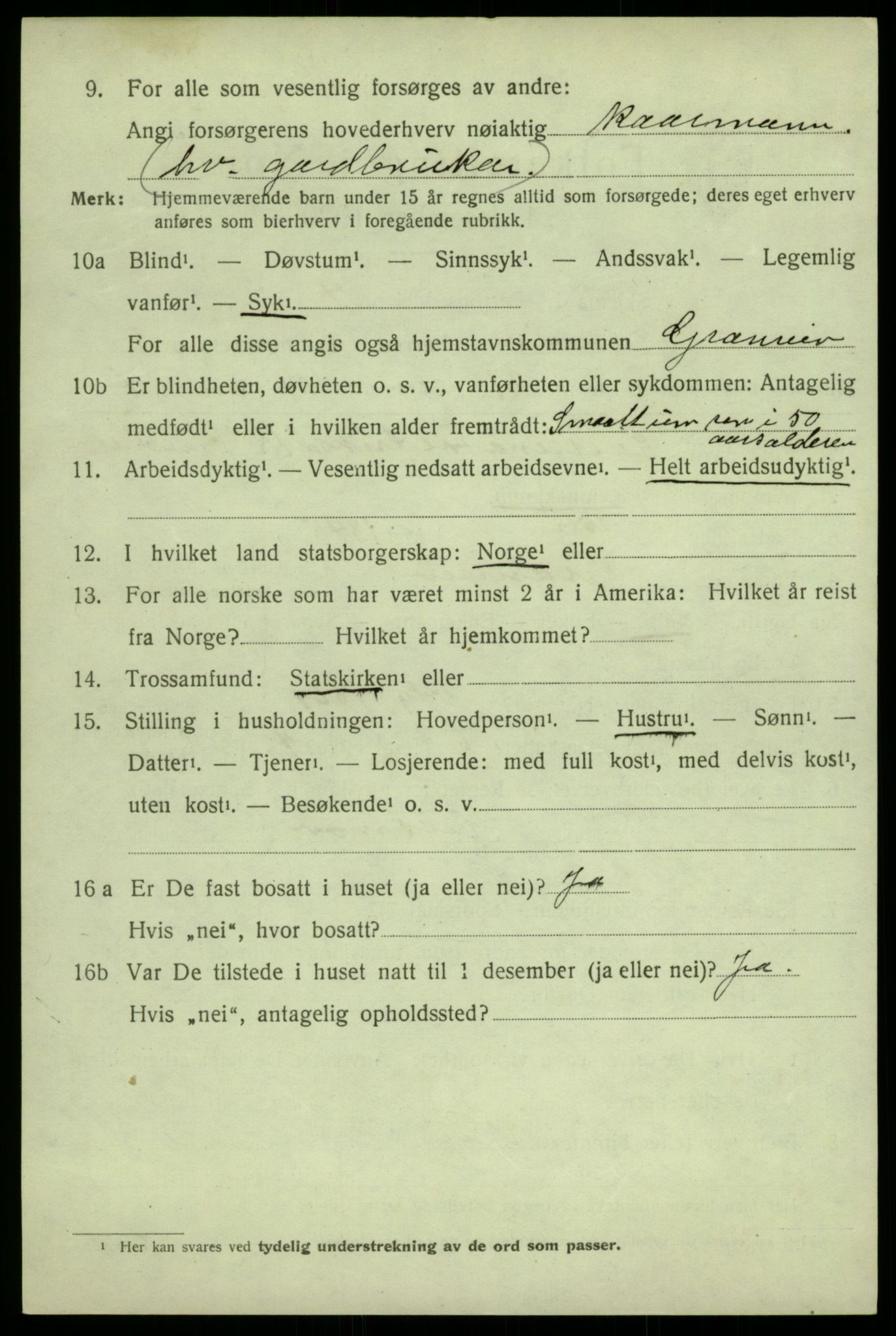 SAB, 1920 census for Granvin, 1920, p. 1377