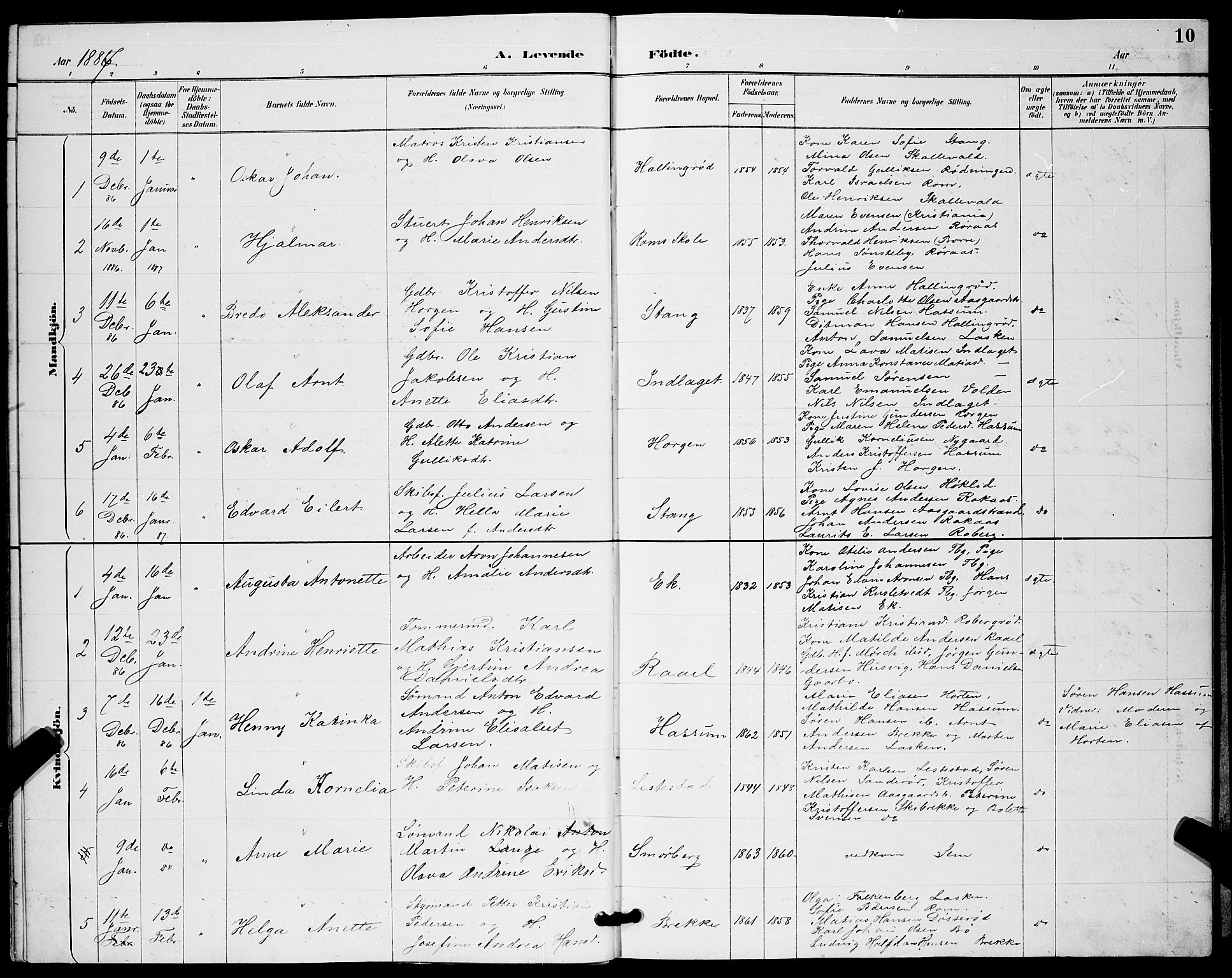 Sem kirkebøker, AV/SAKO-A-5/G/Gb/L0002: Parish register (copy) no. II 2, 1886-1899, p. 10