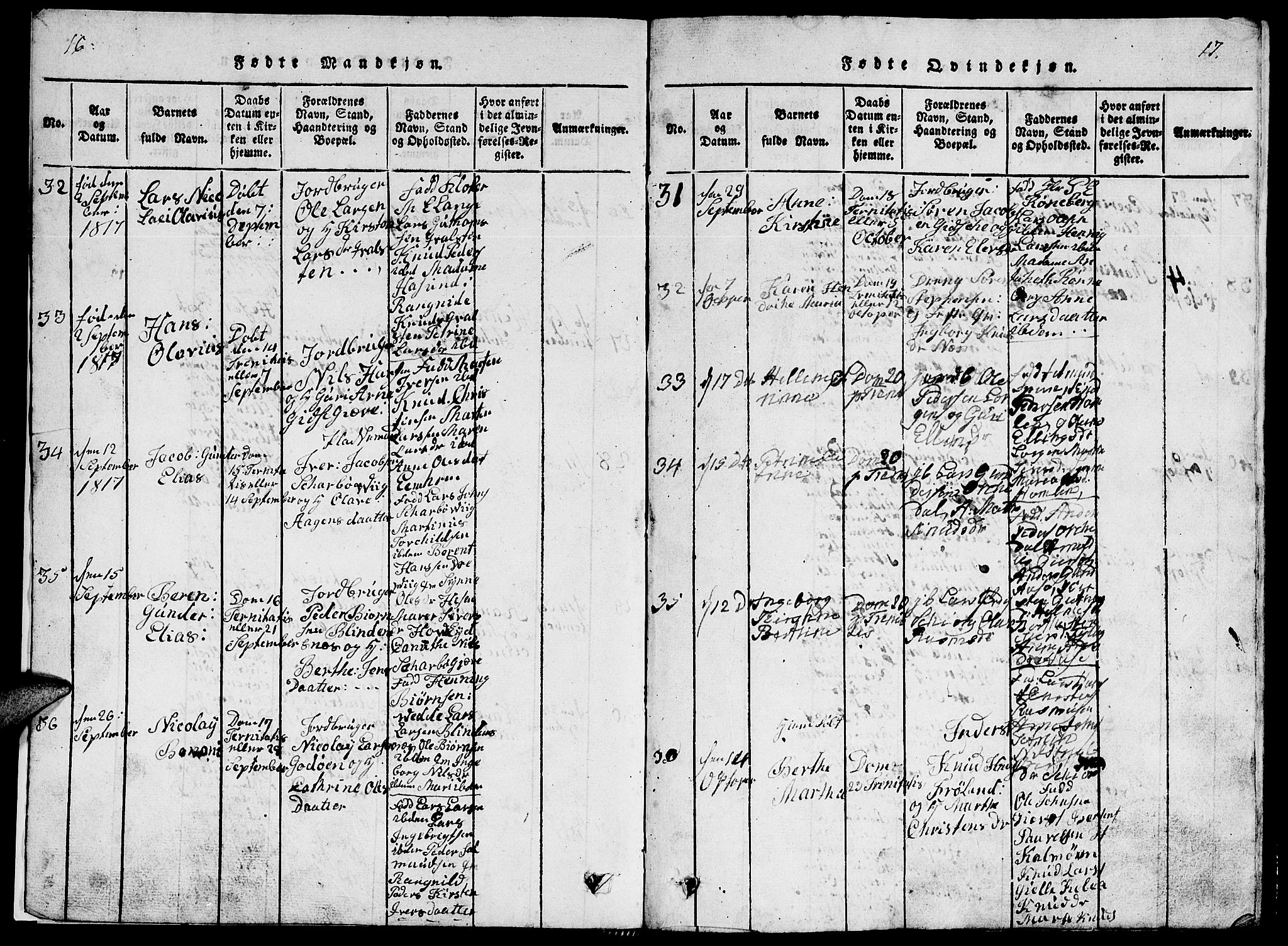 Ministerialprotokoller, klokkerbøker og fødselsregistre - Møre og Romsdal, AV/SAT-A-1454/528/L0423: Parish register (copy) no. 528C04, 1816-1827, p. 16-17