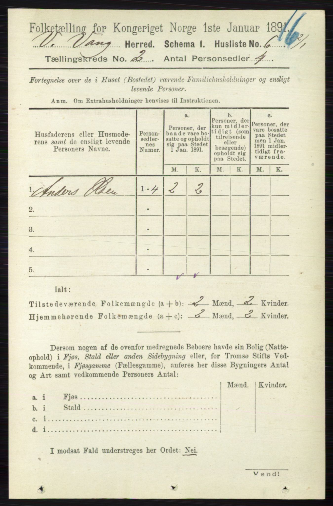 RA, 1891 census for 0545 Vang, 1891, p. 353