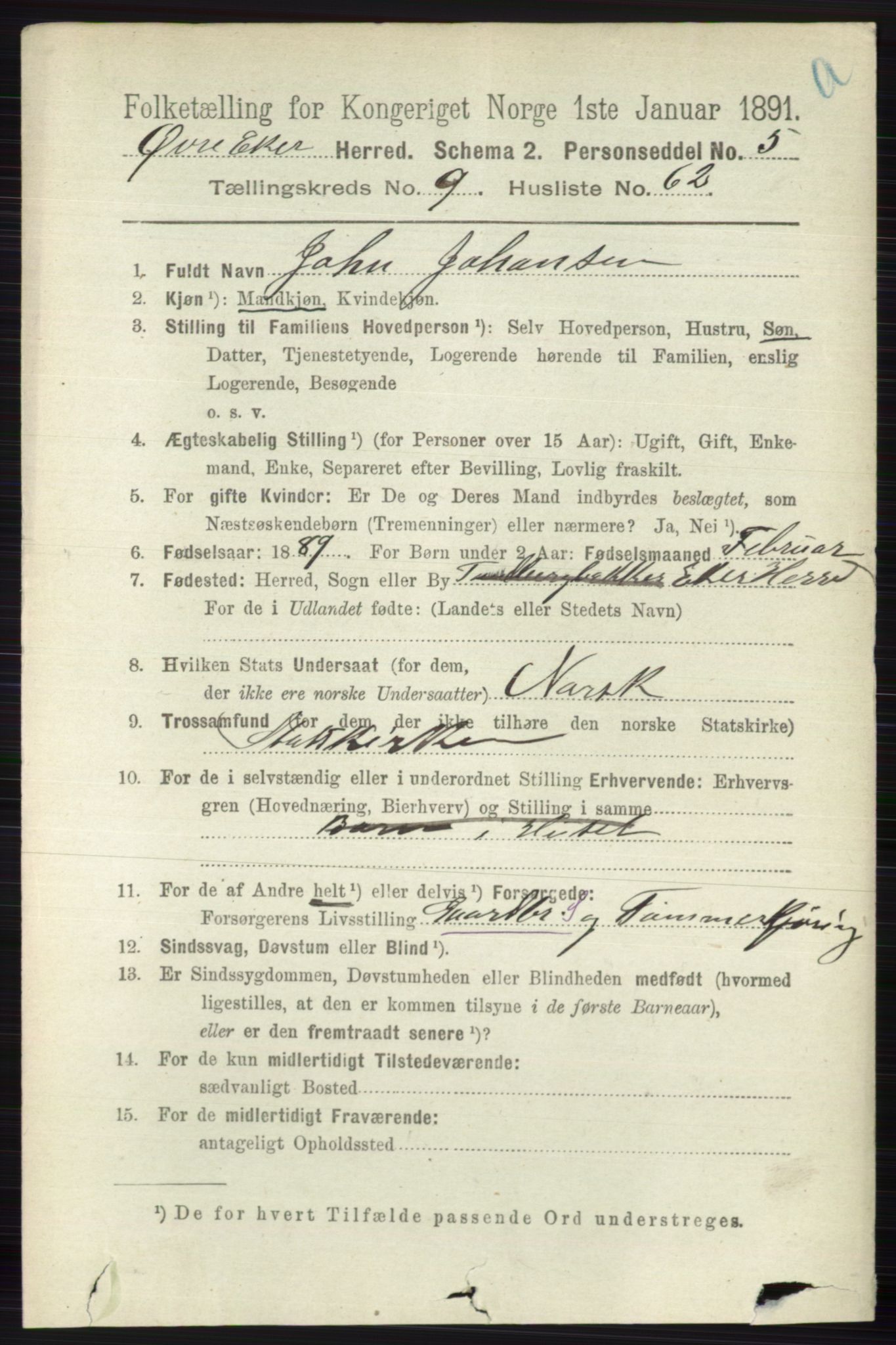 RA, 1891 census for 0624 Øvre Eiker, 1891, p. 3971