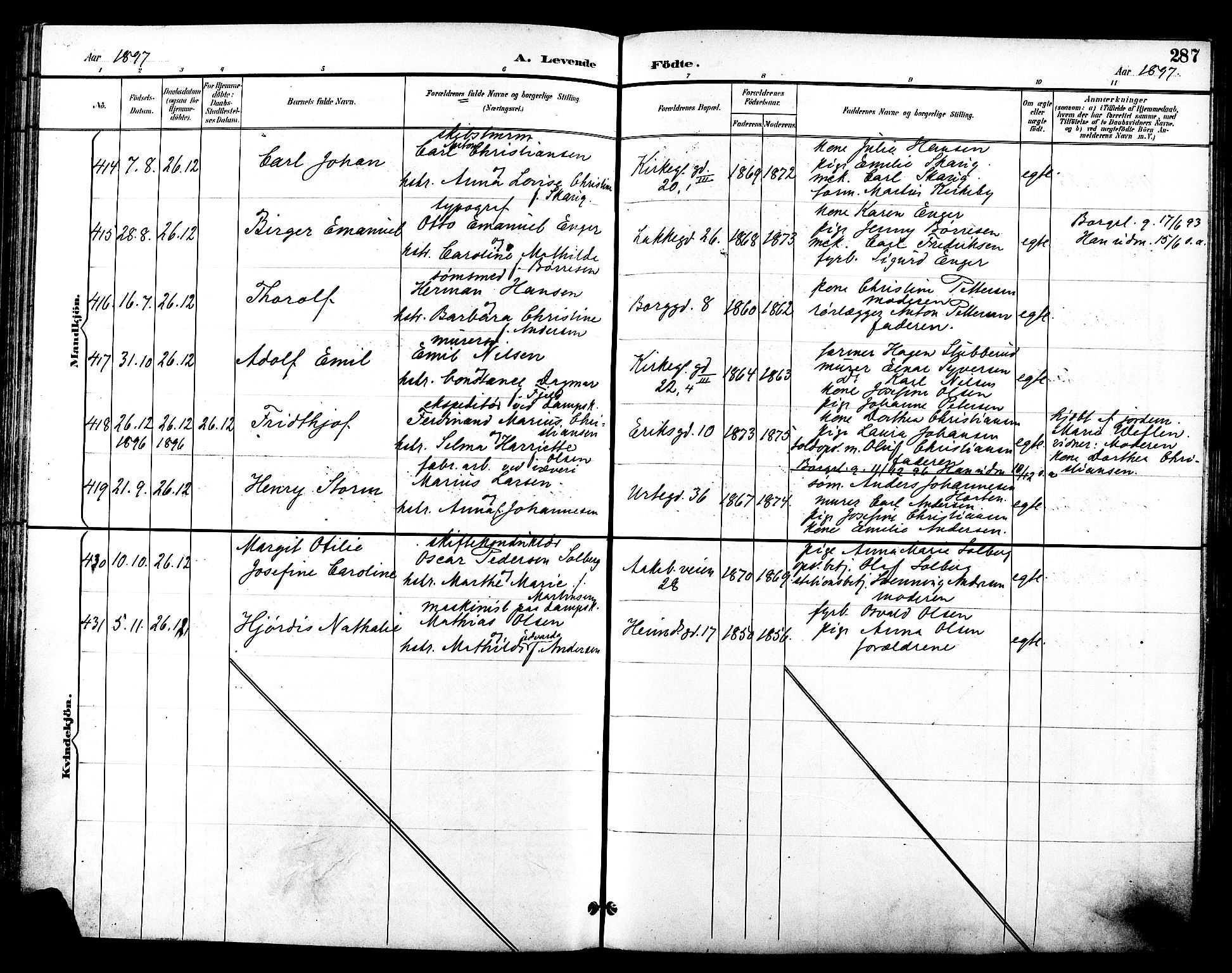 Grønland prestekontor Kirkebøker, AV/SAO-A-10848/F/Fa/L0012: Parish register (official) no. 12, 1893-1900, p. 287