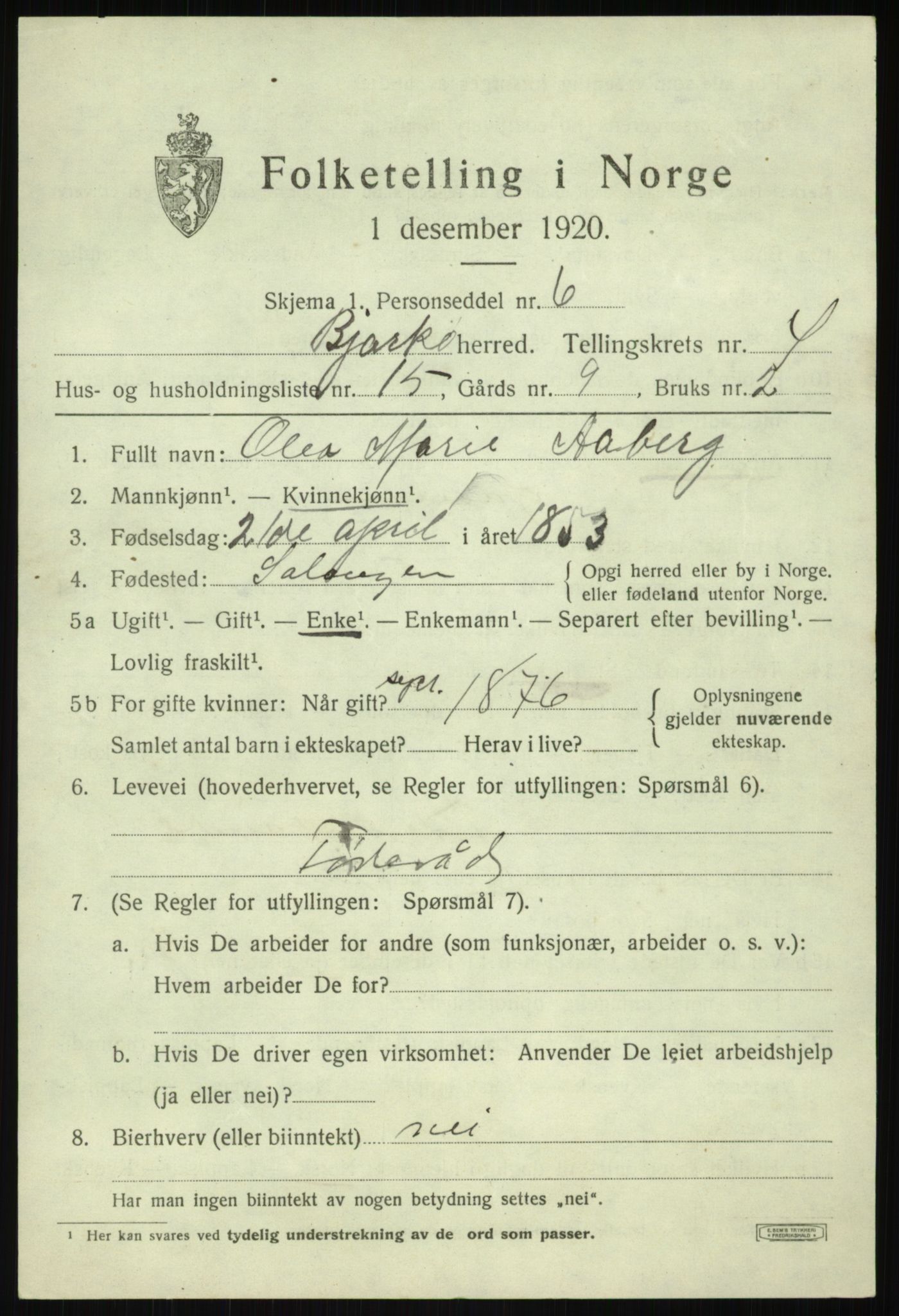 SATØ, 1920 census for Bjarkøy, 1920, p. 2261