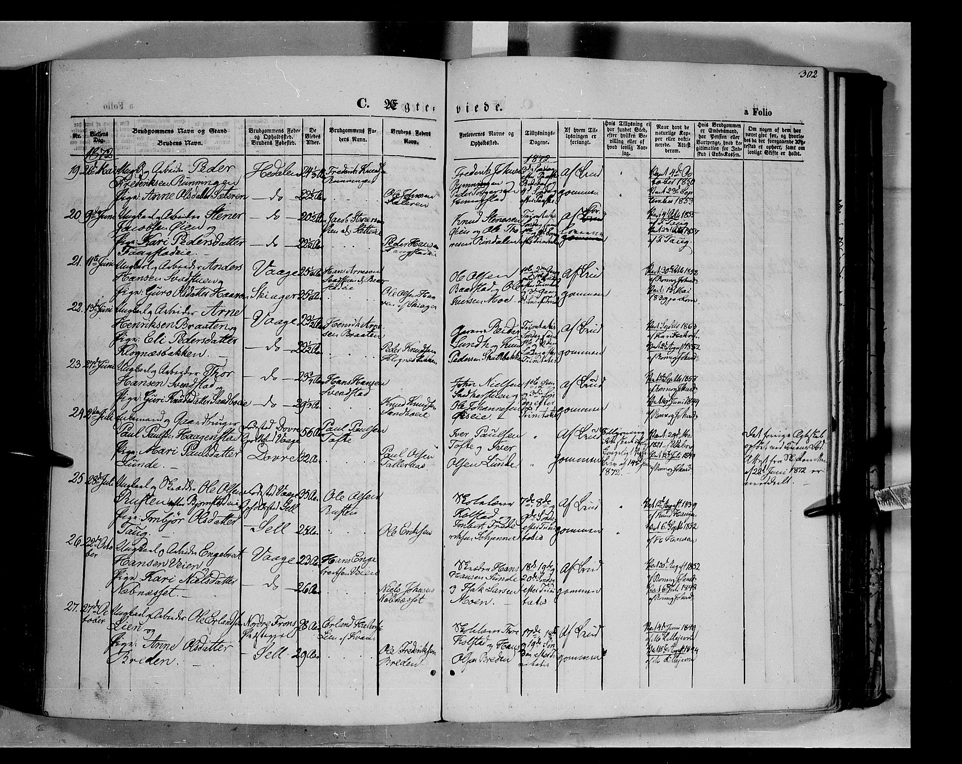 Vågå prestekontor, AV/SAH-PREST-076/H/Ha/Haa/L0006: Parish register (official) no. 6 /1, 1856-1872, p. 302