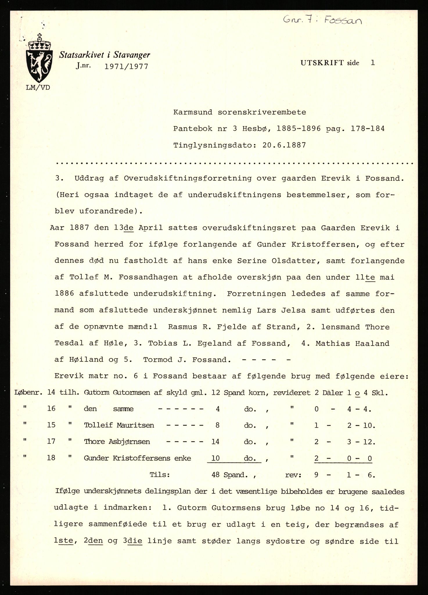 Statsarkivet i Stavanger, SAST/A-101971/03/Y/Yj/L0018: Avskrifter sortert etter gårdsnavn: Engelsvold - Espevold nedre, 1750-1930, p. 30