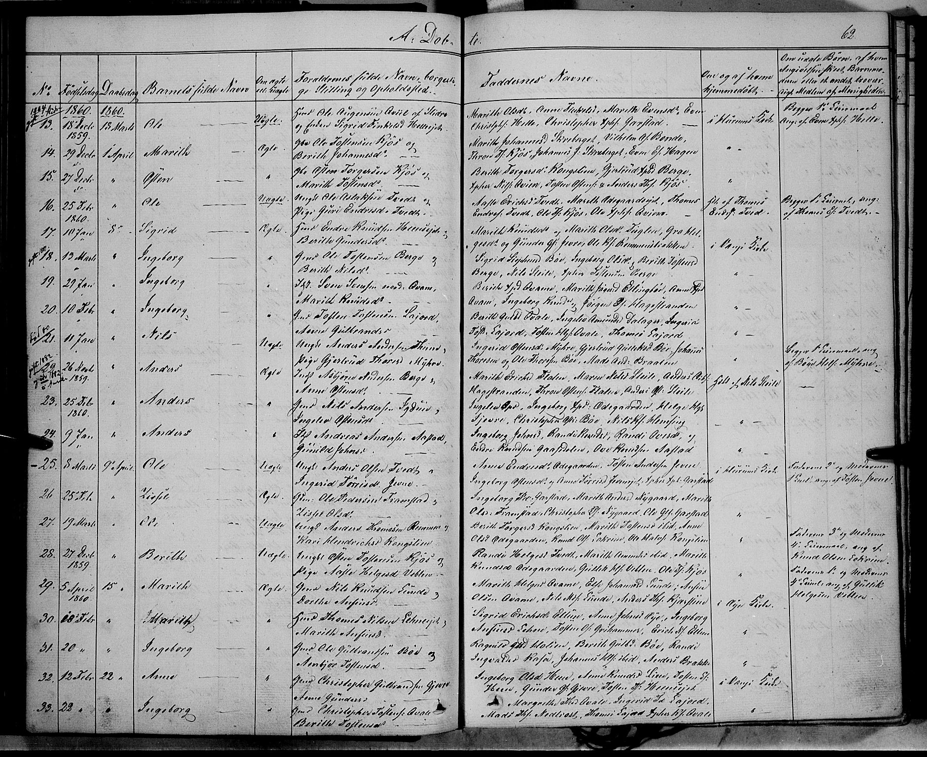 Vang prestekontor, Valdres, SAH/PREST-140/H/Ha/L0006: Parish register (official) no. 6, 1846-1864, p. 62