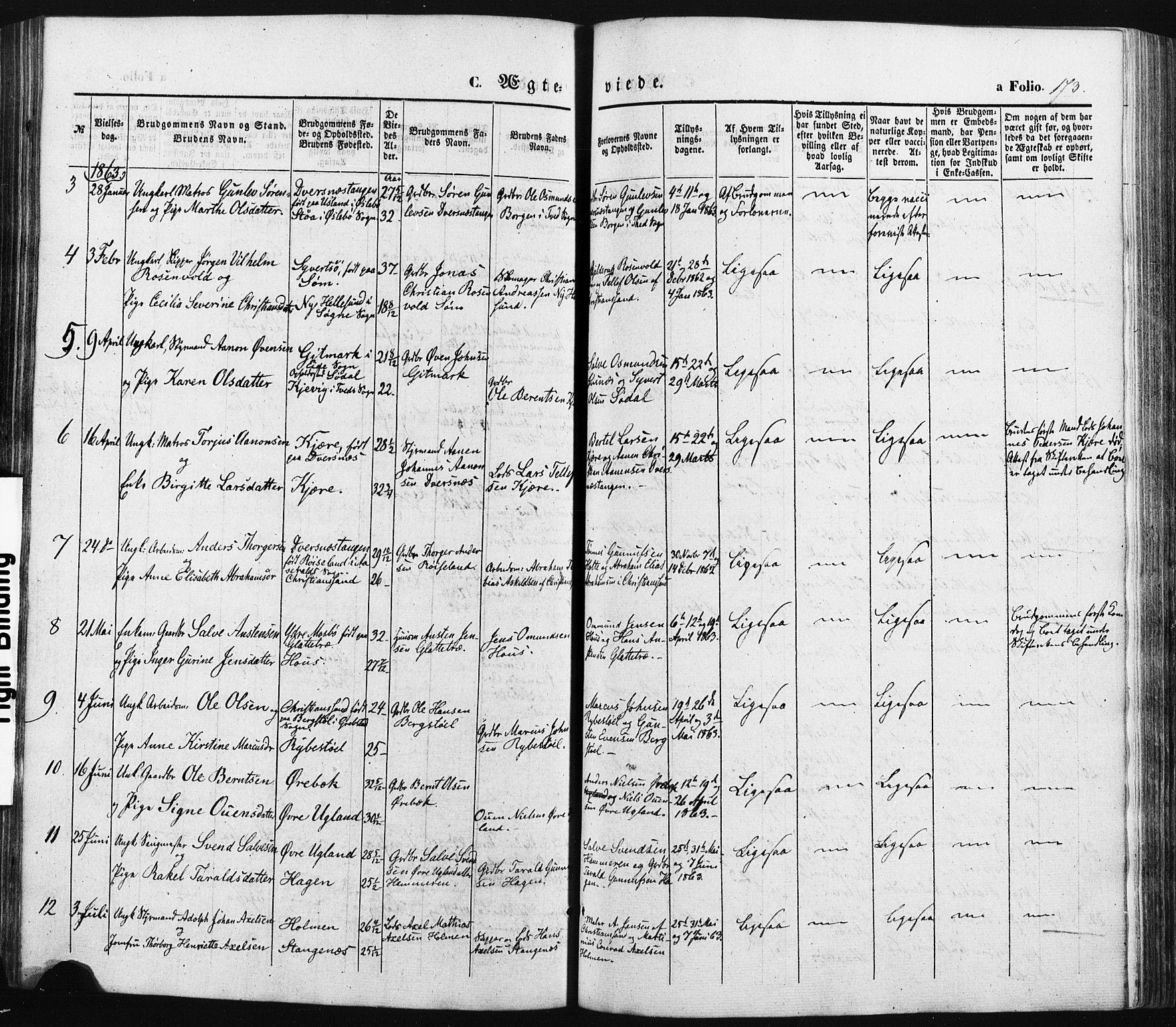 Oddernes sokneprestkontor, AV/SAK-1111-0033/F/Fa/Faa/L0007: Parish register (official) no. A 7, 1851-1863, p. 173