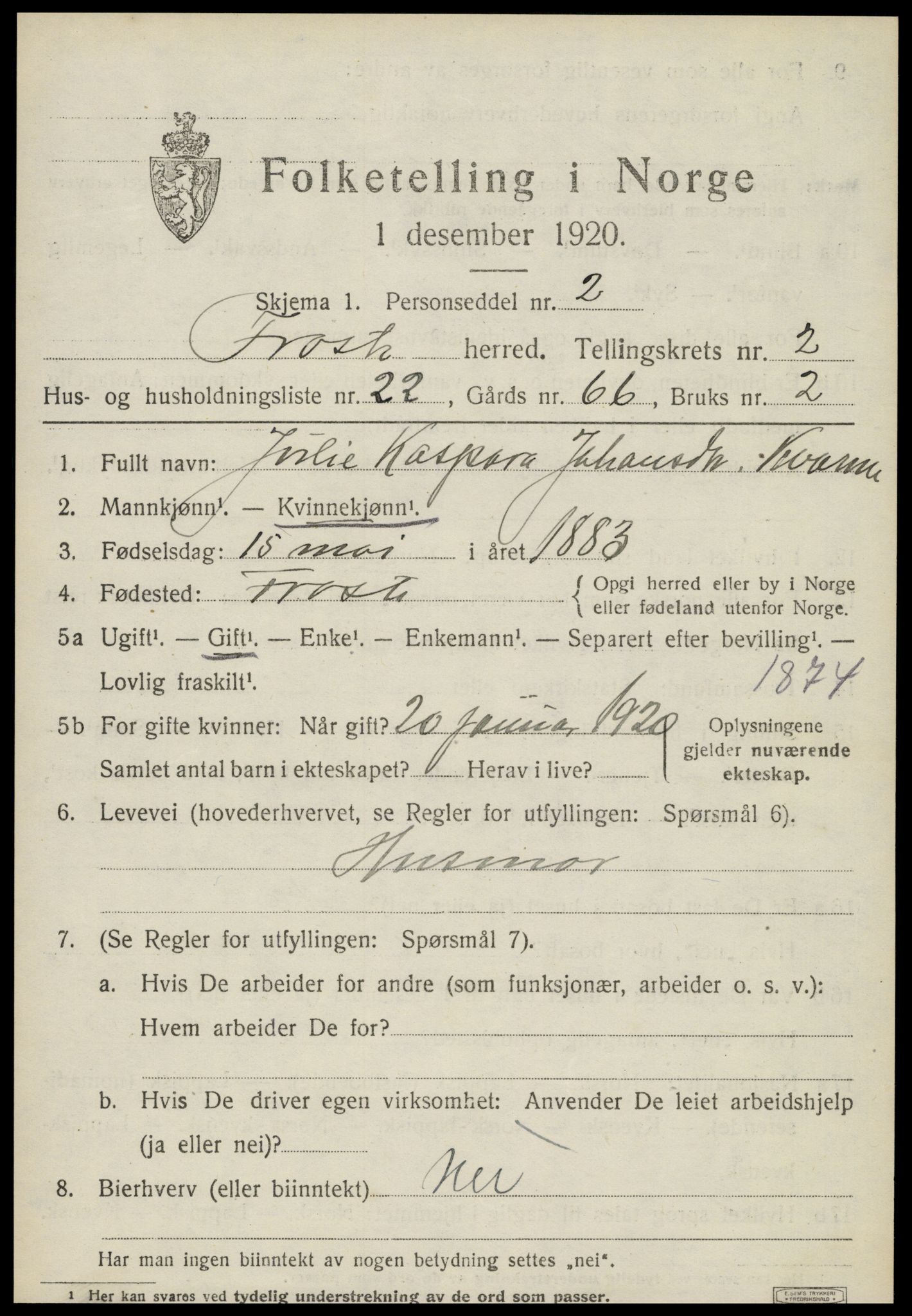 SAT, 1920 census for Frosta, 1920, p. 2608