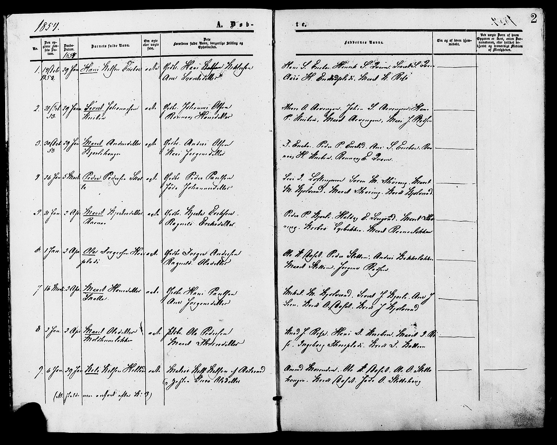 Lesja prestekontor, SAH/PREST-068/H/Ha/Haa/L0009: Parish register (official) no. 9, 1854-1889, p. 2