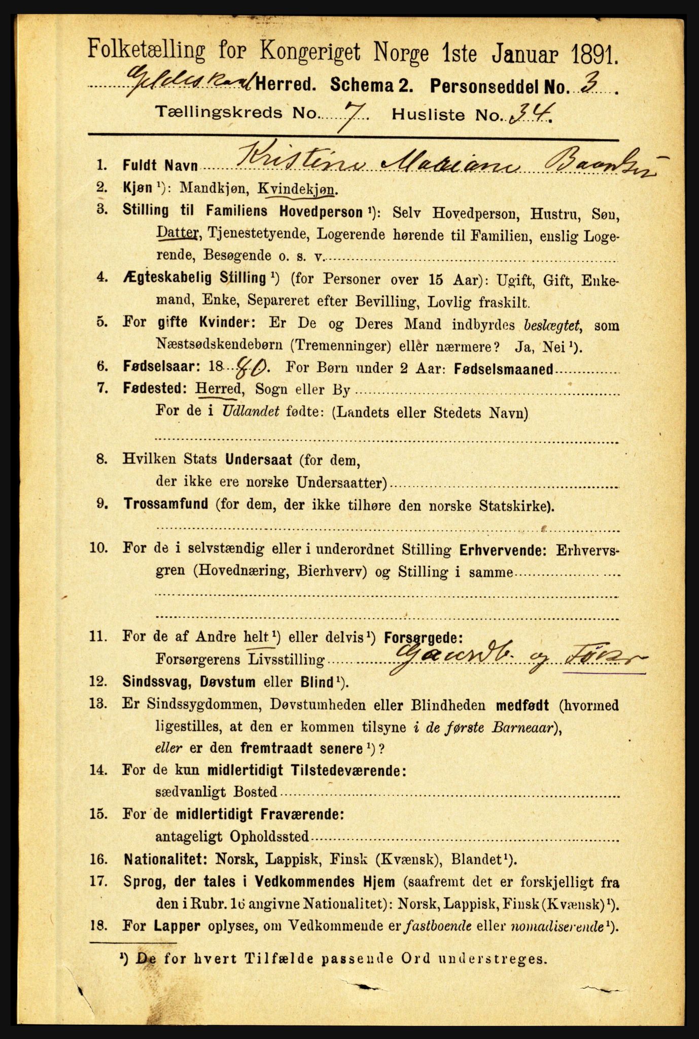 RA, 1891 census for 1838 Gildeskål, 1891, p. 2416