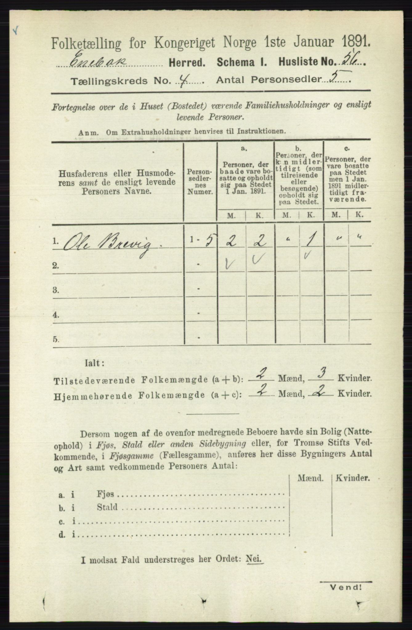 RA, 1891 census for 0229 Enebakk, 1891, p. 1466