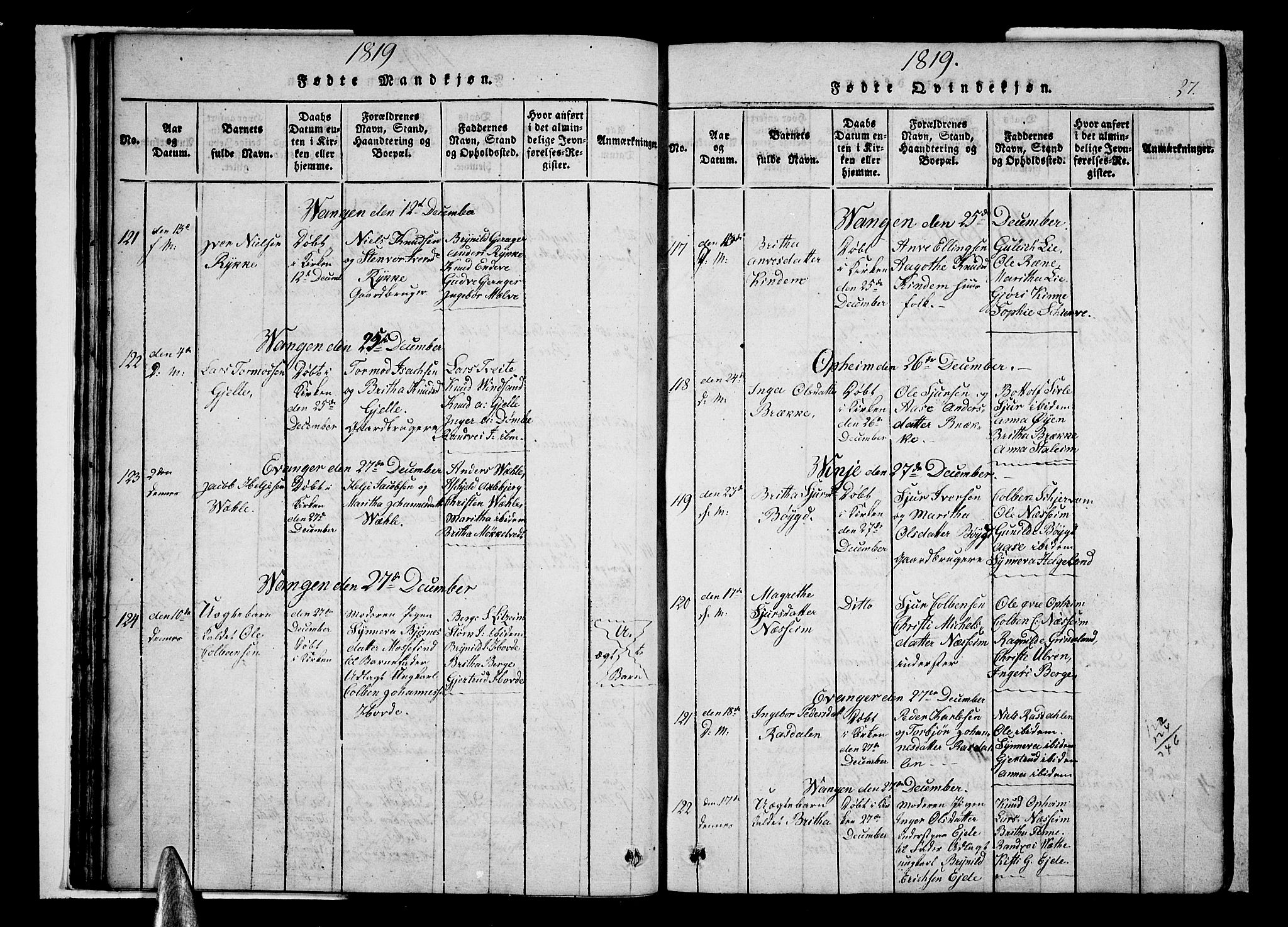 Voss sokneprestembete, SAB/A-79001/H/Haa: Parish register (official) no. A 11, 1816-1827, p. 27
