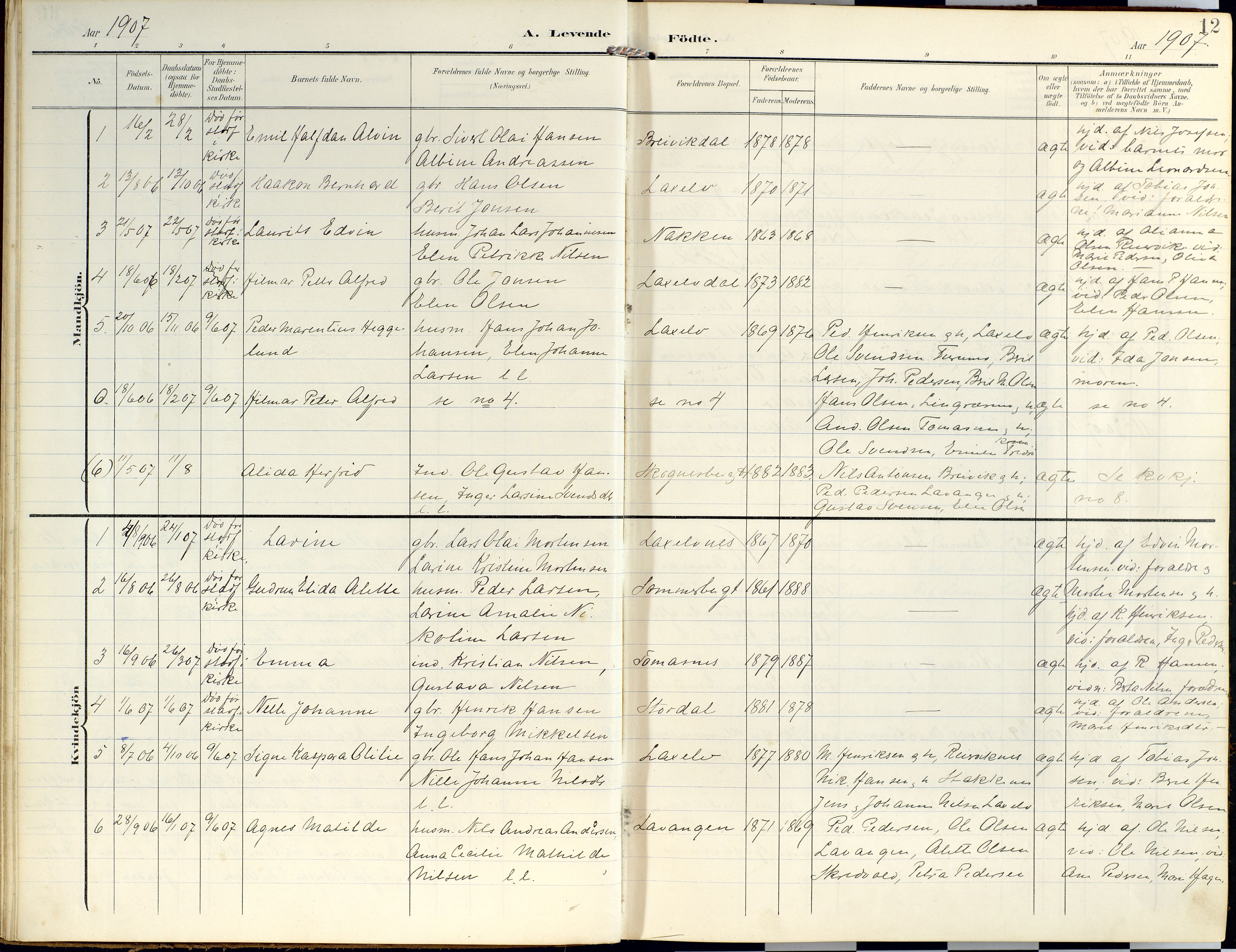 Lyngen sokneprestembete, AV/SATØ-S-1289/H/He/Hea/L0014kirke: Parish register (official) no. 14, 1905-1920, p. 12