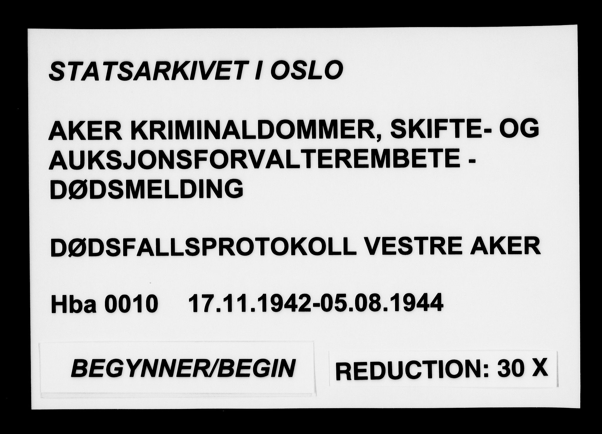 Aker kriminaldommer, skifte- og auksjonsforvalterembete, AV/SAO-A-10452/H/Hb/Hba/Hbab/L0010: Dødsfallsprotokoll for Vestre Aker, 1942-1944