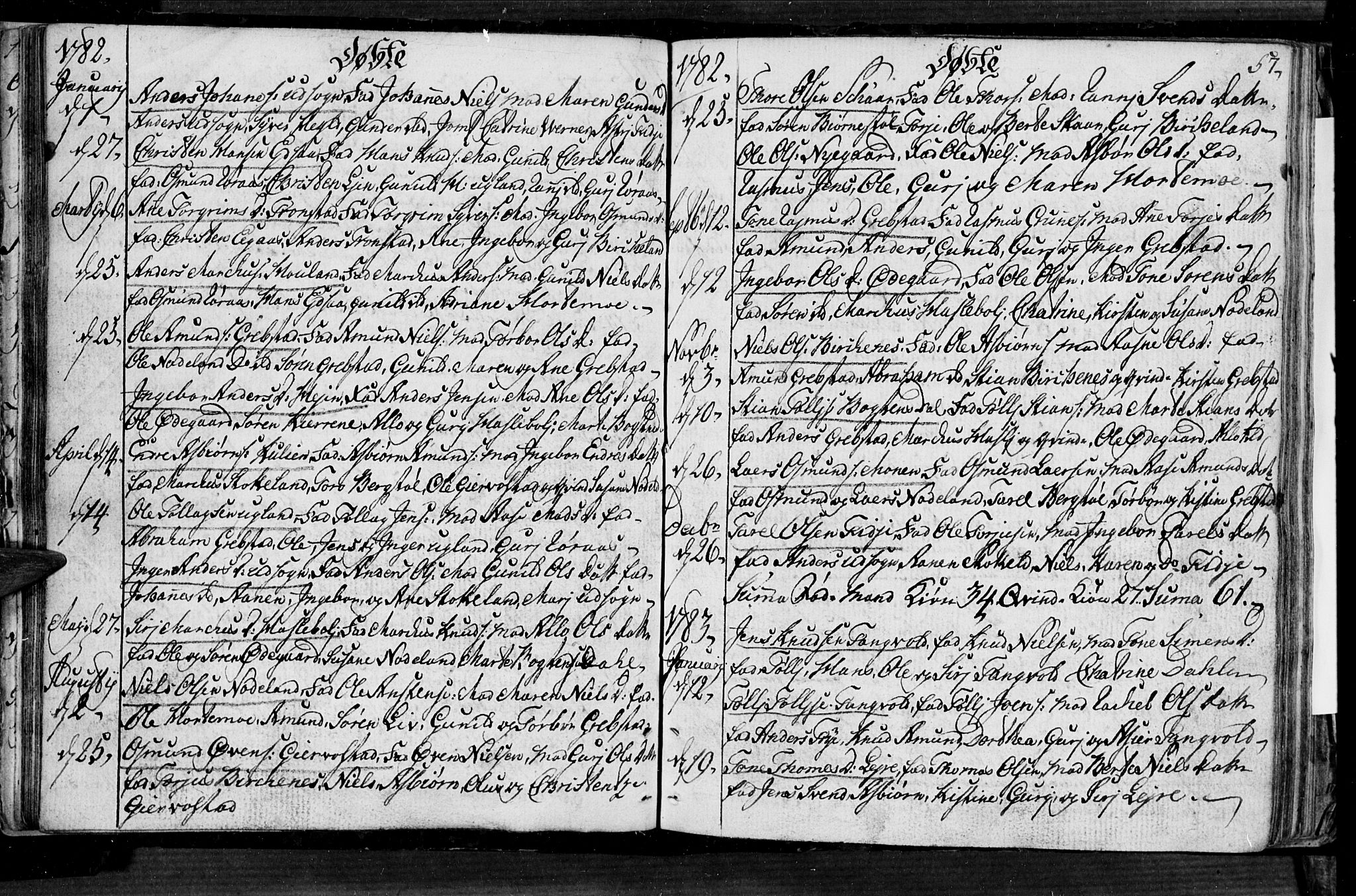 Søgne sokneprestkontor, SAK/1111-0037/F/Fa/Fab/L0004: Parish register (official) no. A 4, 1770-1822, p. 56-57