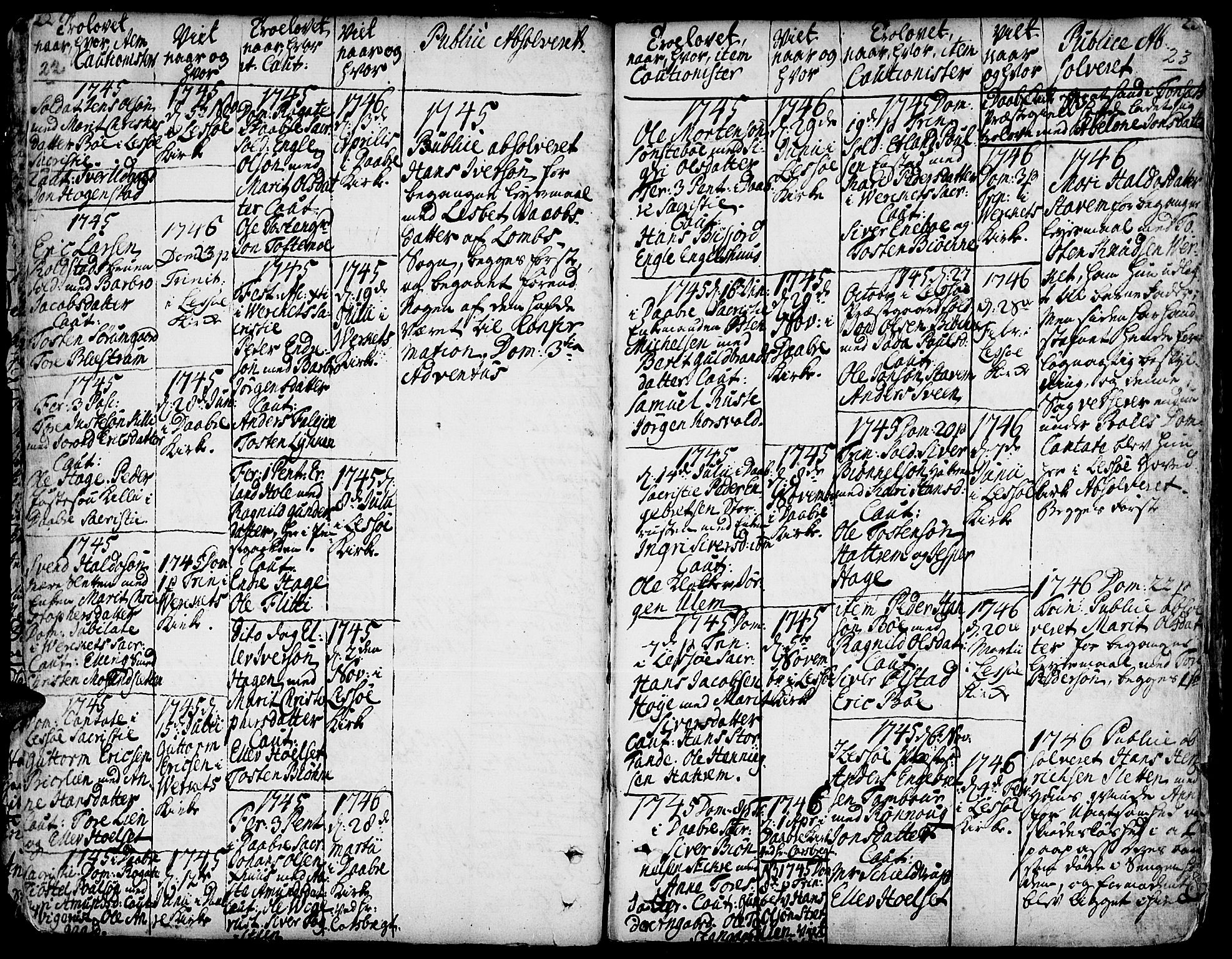 Lesja prestekontor, SAH/PREST-068/H/Ha/Haa/L0002: Parish register (official) no. 2, 1732-1776, p. 22-23