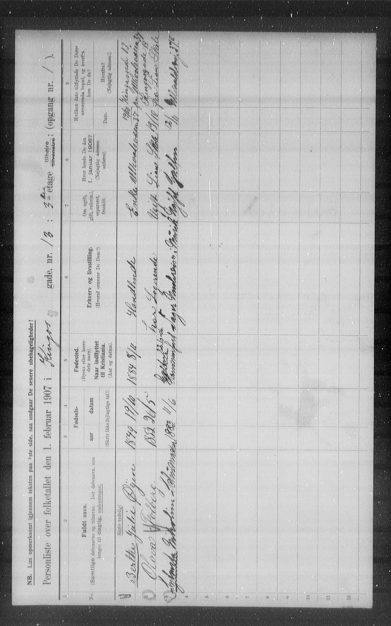 OBA, Municipal Census 1907 for Kristiania, 1907, p. 25319