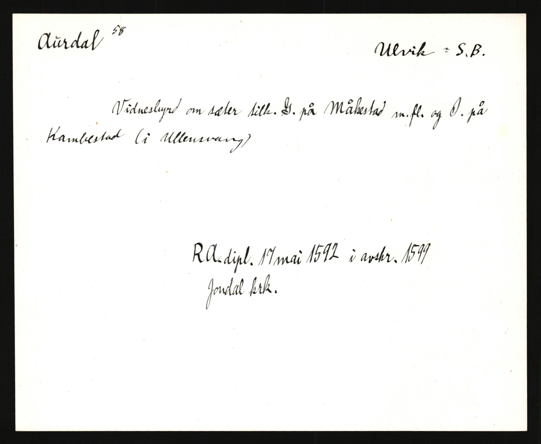 Riksarkivets diplomsamling, AV/RA-EA-5965/F35/F35e/L0029: Registreringssedler Hordaland 2, 1400-1700, p. 467