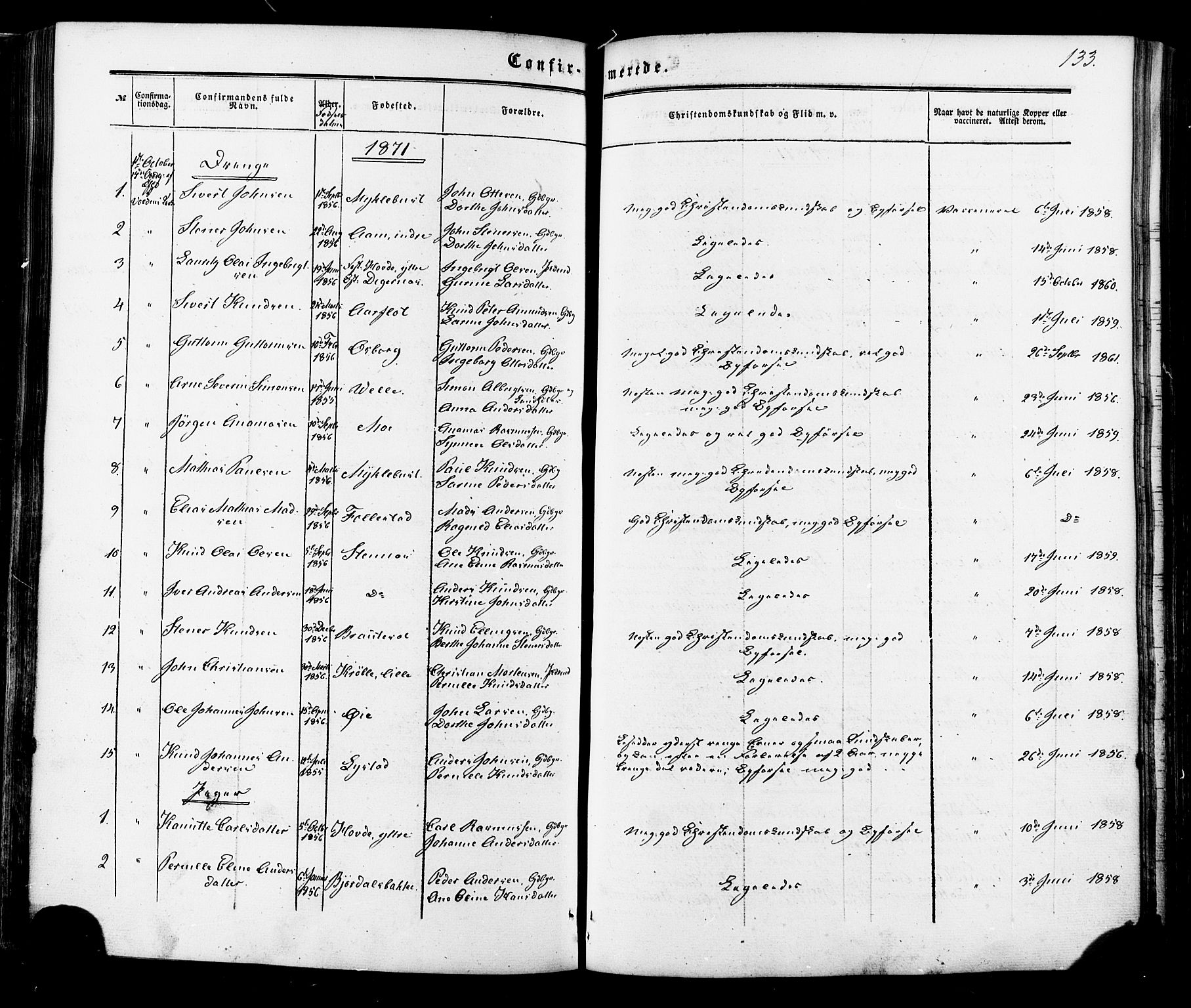 Ministerialprotokoller, klokkerbøker og fødselsregistre - Møre og Romsdal, SAT/A-1454/513/L0175: Parish register (official) no. 513A02, 1856-1877, p. 133