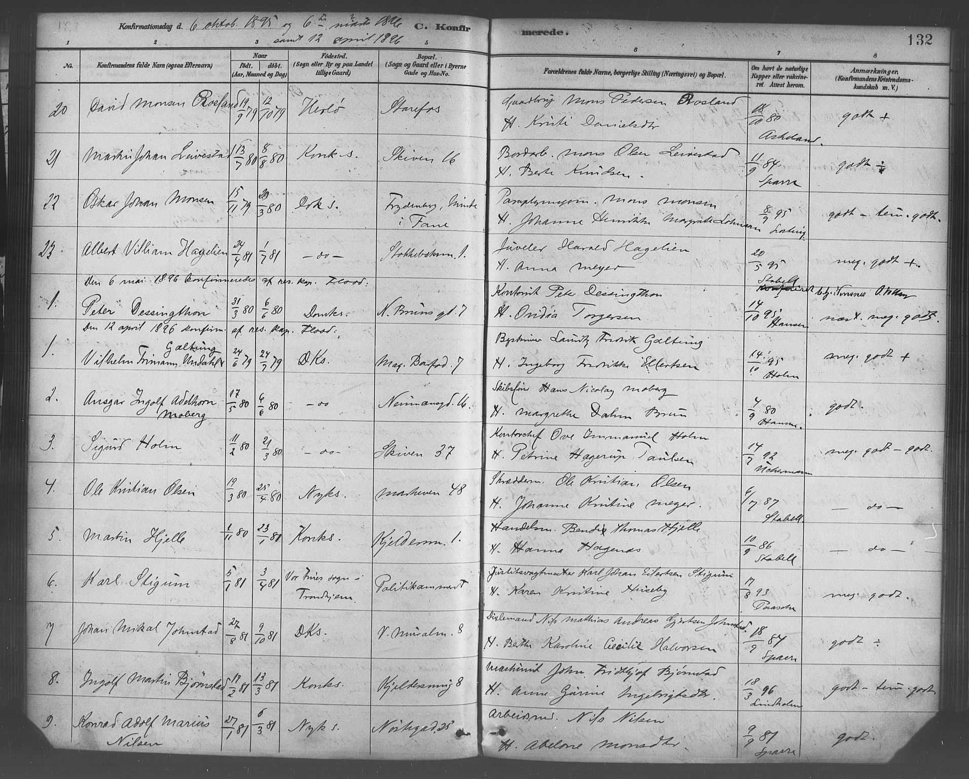 Domkirken sokneprestembete, SAB/A-74801/H/Haa/L0030: Parish register (official) no. C 5, 1880-1898, p. 132