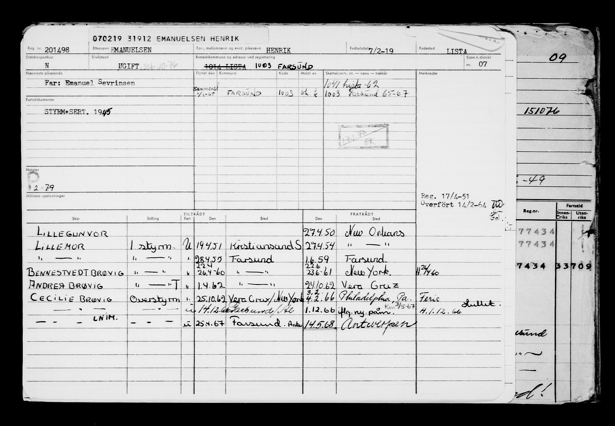 Direktoratet for sjømenn, AV/RA-S-3545/G/Gb/L0166: Hovedkort, 1919, p. 125