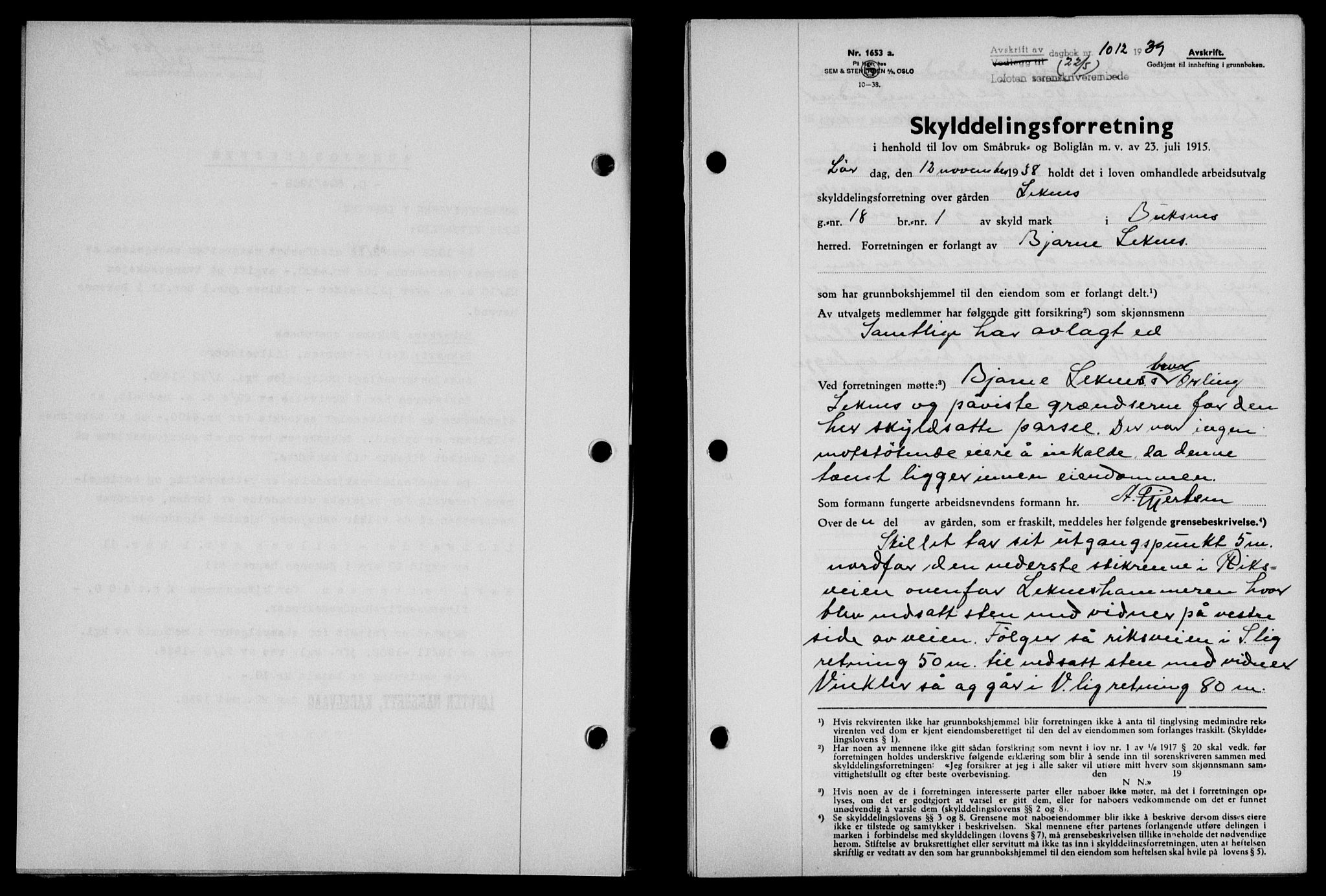 Lofoten sorenskriveri, SAT/A-0017/1/2/2C/L0005a: Mortgage book no. 5a, 1939-1939, Diary no: : 1012/1939