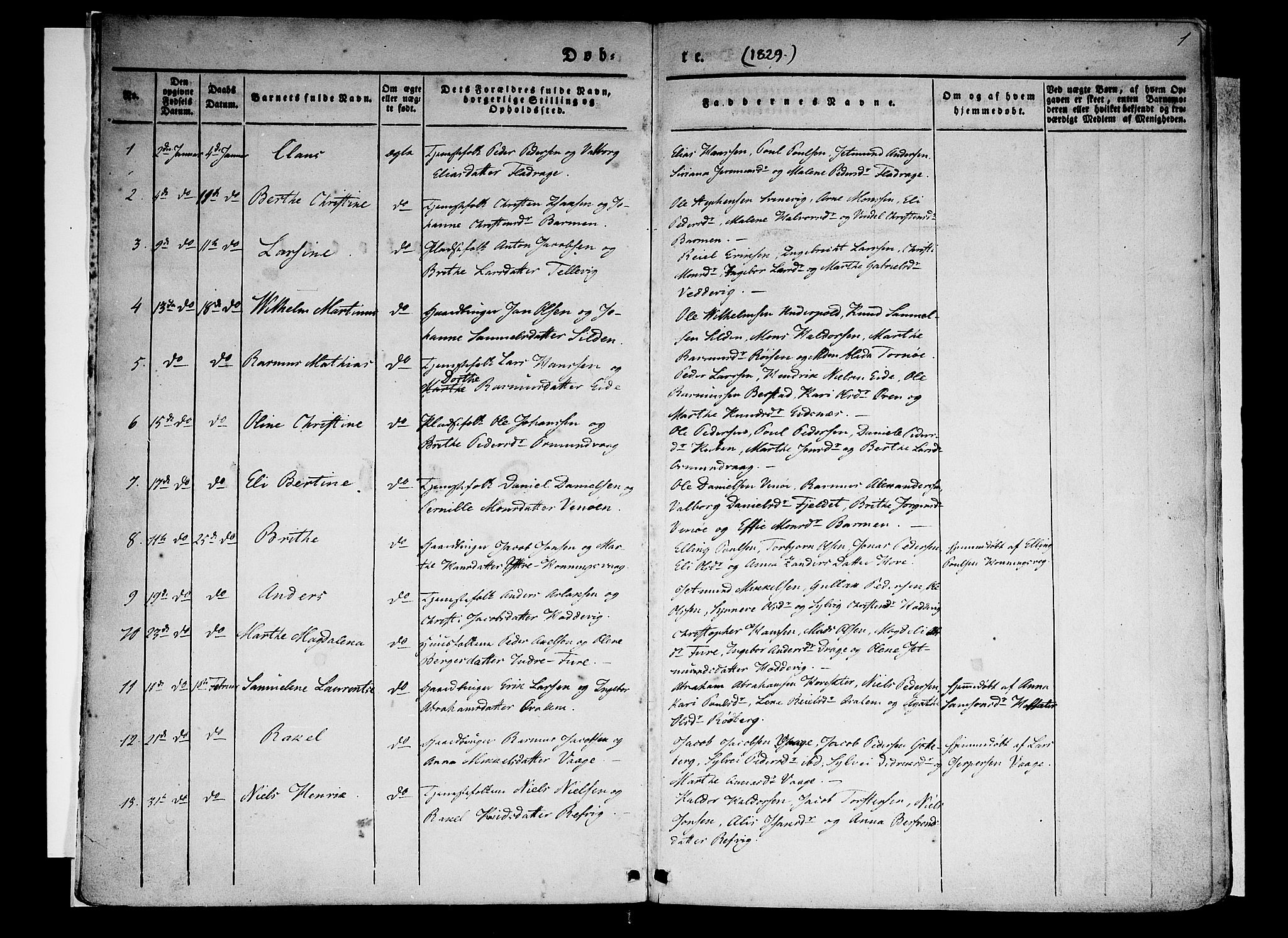 Selje sokneprestembete, SAB/A-99938/H/Ha/Haa/Haaa: Parish register (official) no. A 9, 1829-1844, p. 1