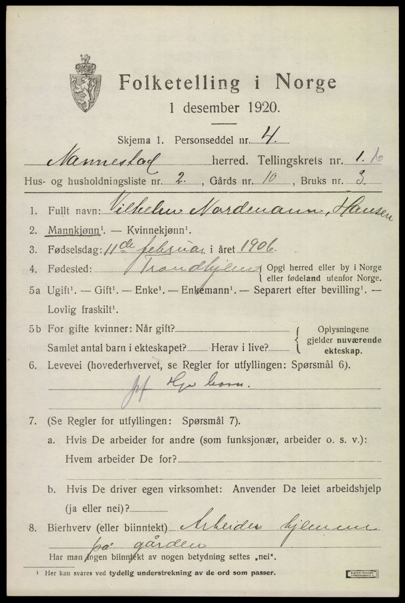 SAO, 1920 census for Nannestad, 1920, p. 1927