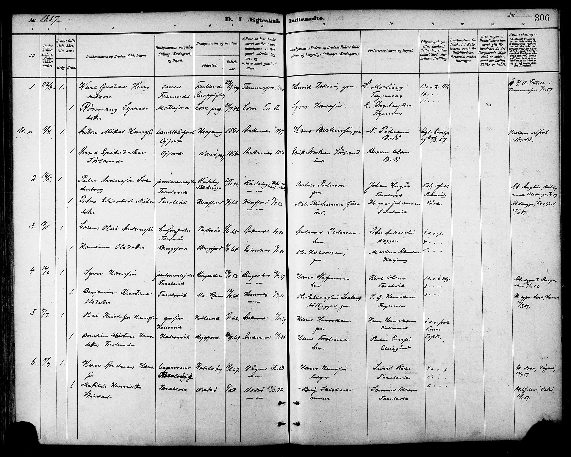 Ministerialprotokoller, klokkerbøker og fødselsregistre - Nordland, SAT/A-1459/866/L0938: Parish register (official) no. 866A01, 1879-1893, p. 306