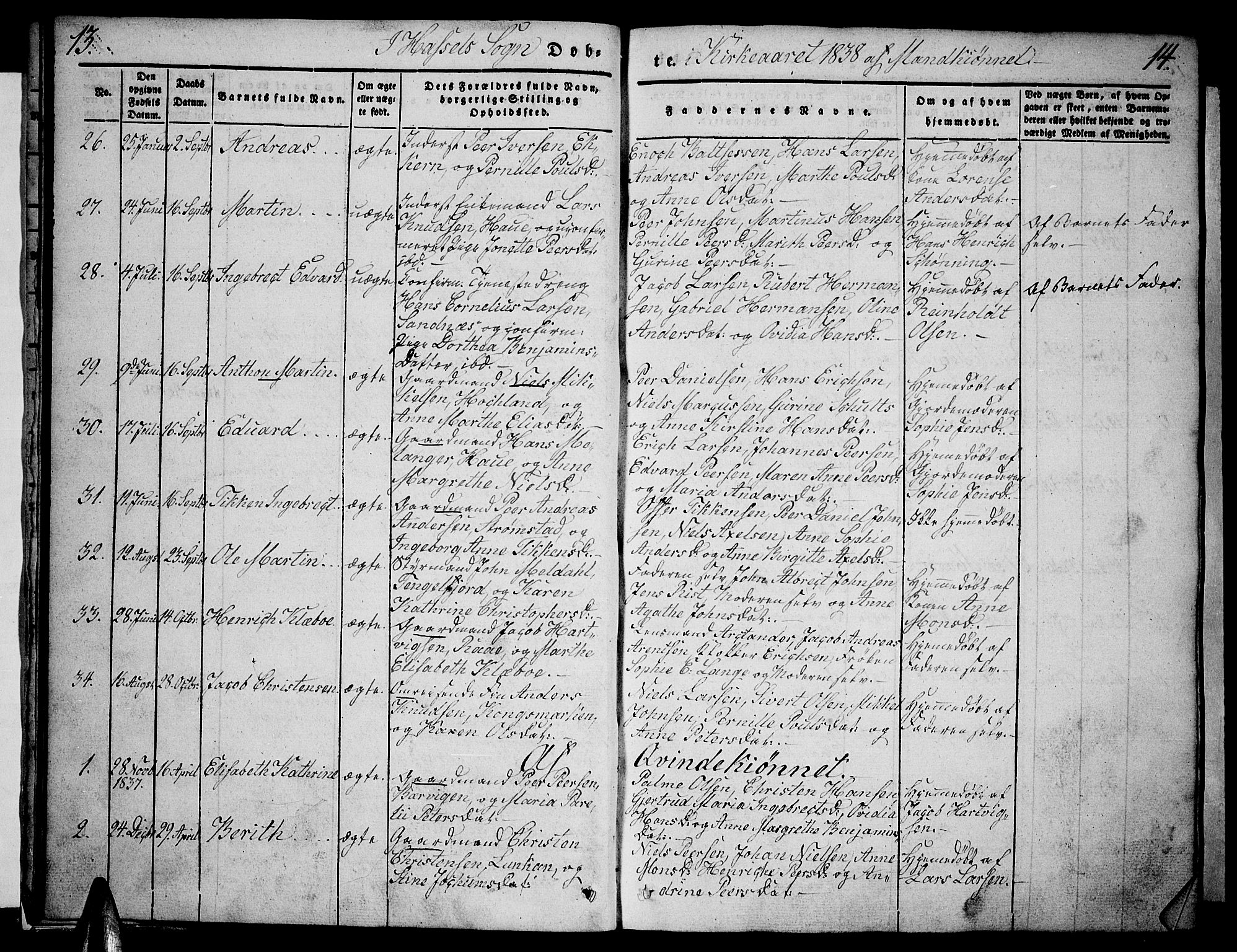 Ministerialprotokoller, klokkerbøker og fødselsregistre - Nordland, AV/SAT-A-1459/888/L1239: Parish register (official) no. 888A06 /1, 1837-1849, p. 13-14