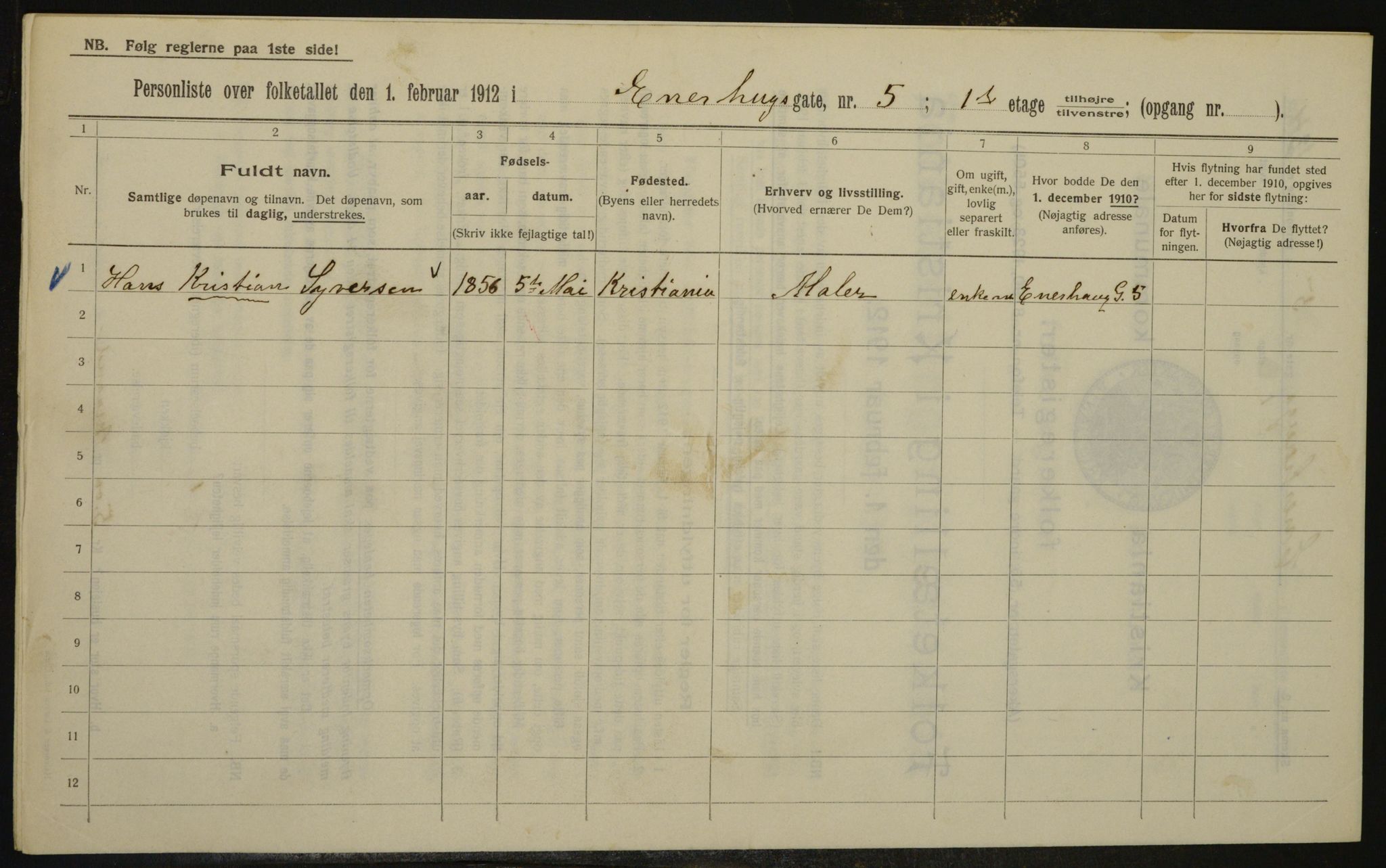 OBA, Municipal Census 1912 for Kristiania, 1912, p. 21480