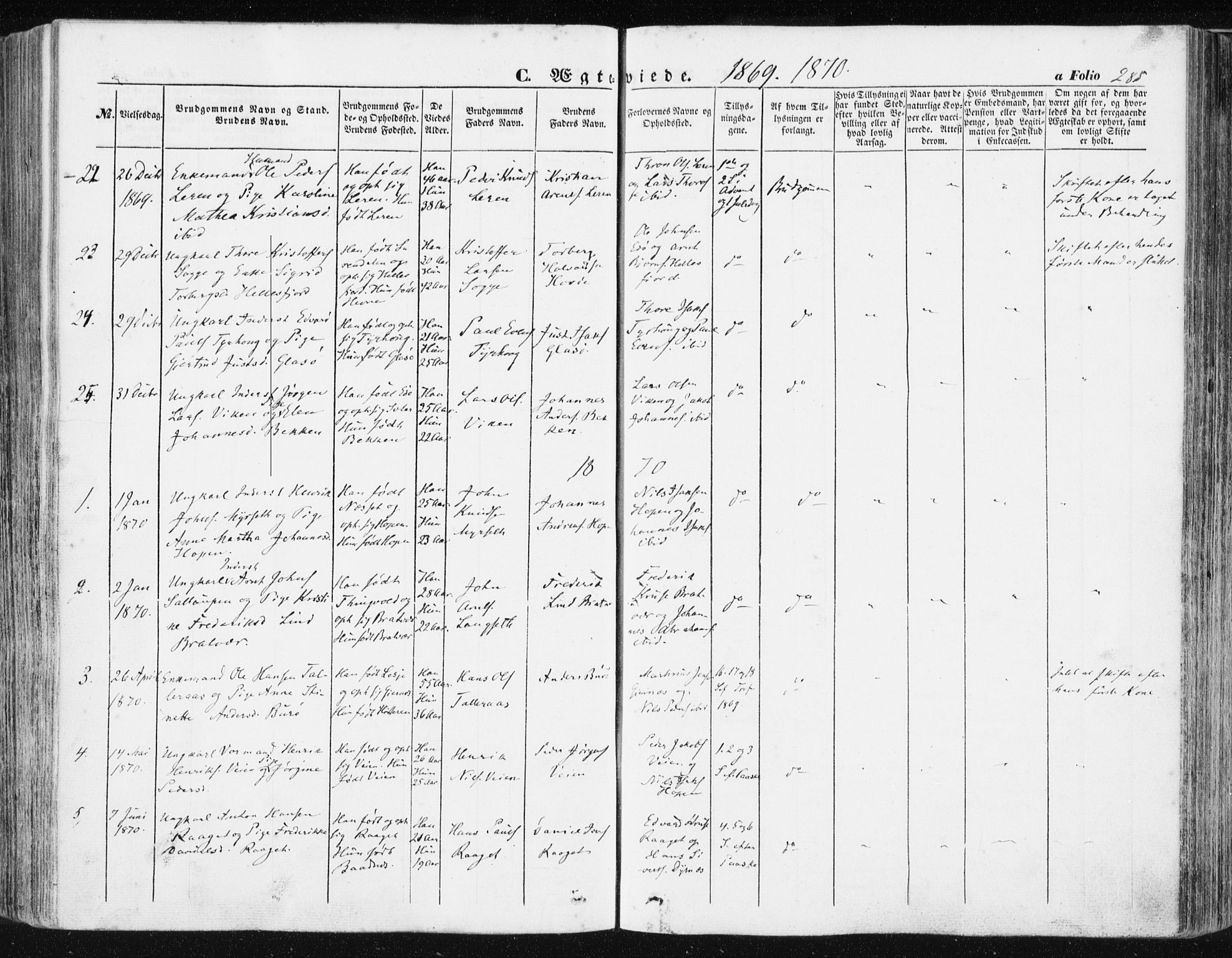 Ministerialprotokoller, klokkerbøker og fødselsregistre - Møre og Romsdal, AV/SAT-A-1454/581/L0937: Parish register (official) no. 581A05, 1853-1872, p. 285