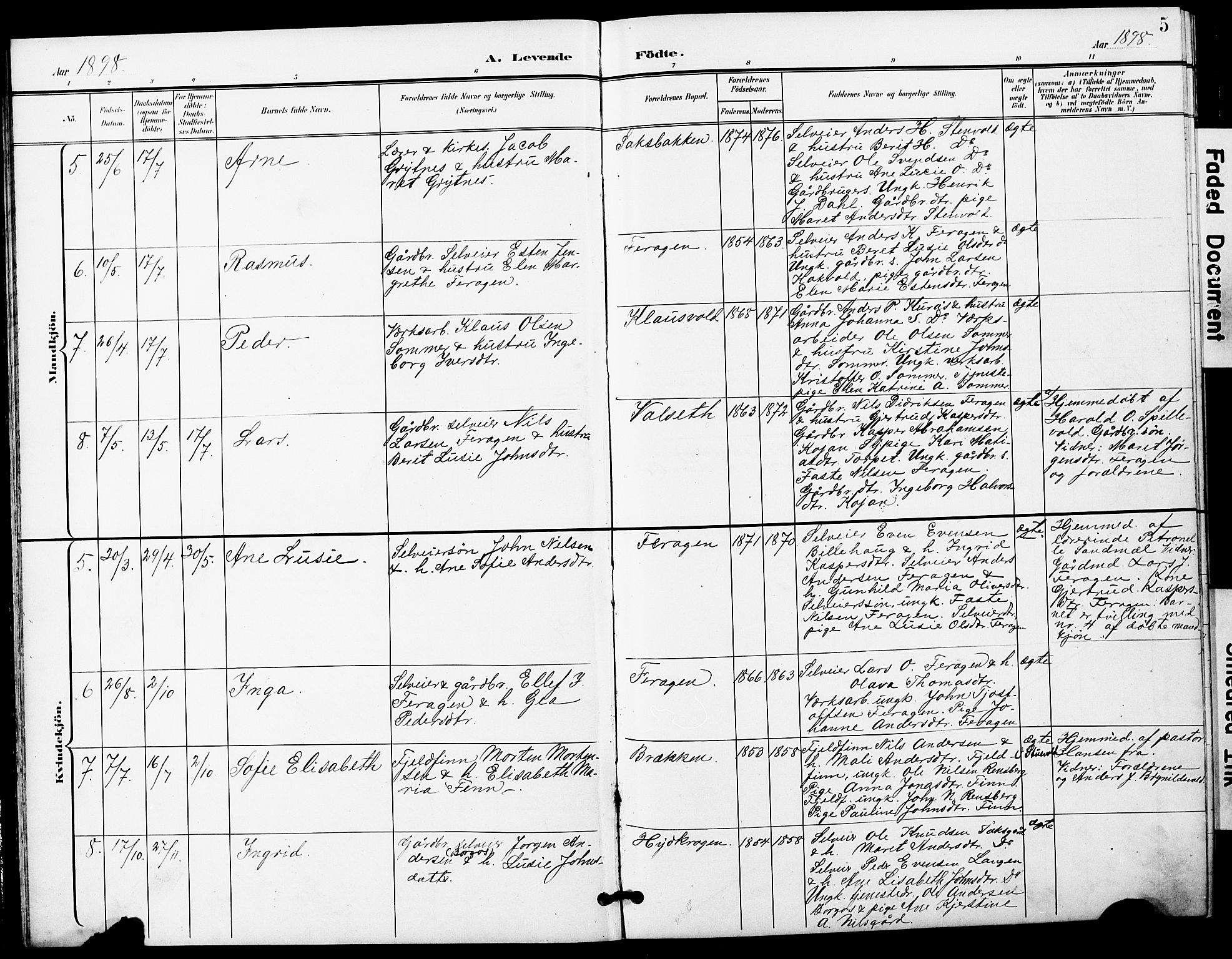 Ministerialprotokoller, klokkerbøker og fødselsregistre - Sør-Trøndelag, SAT/A-1456/683/L0950: Parish register (copy) no. 683C02, 1897-1918, p. 5