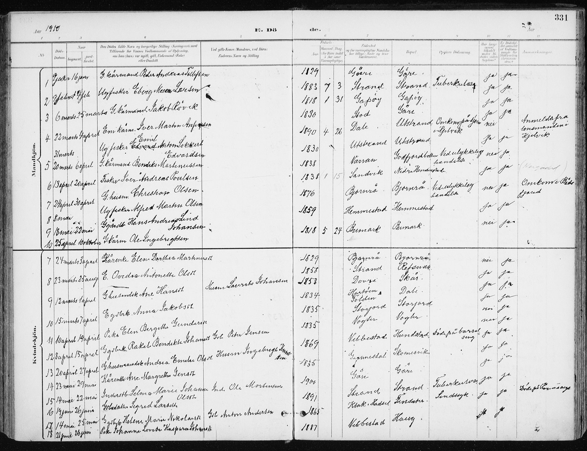 Kvæfjord sokneprestkontor, SATØ/S-1323/G/Ga/Gaa/L0006kirke: Parish register (official) no. 6, 1895-1914, p. 331