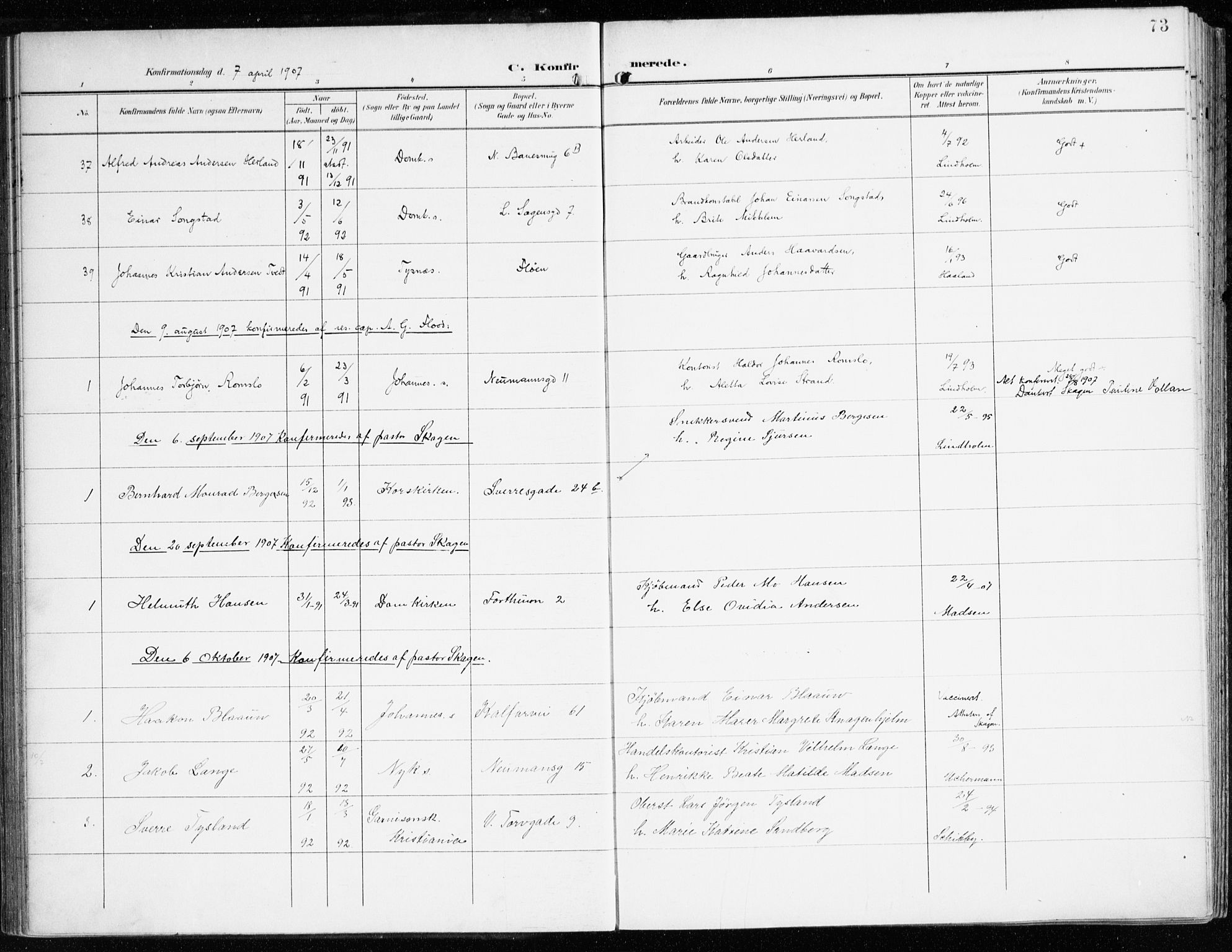 Domkirken sokneprestembete, AV/SAB-A-74801/H/Haa/L0031: Parish register (official) no. C 6, 1898-1915, p. 73