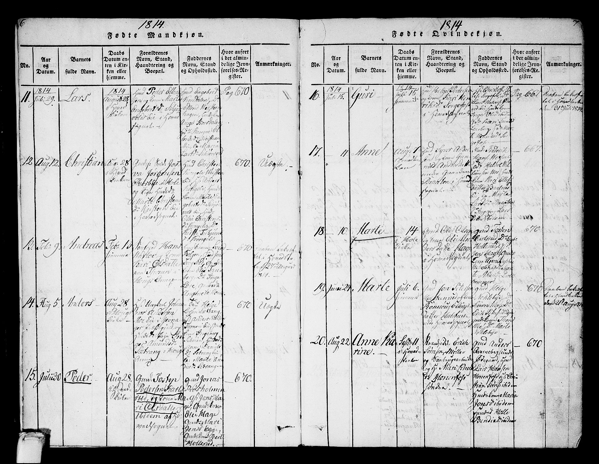 Norderhov kirkebøker, SAKO/A-237/F/Fa/L0008: Parish register (official) no. 8, 1814-1833, p. 6-7