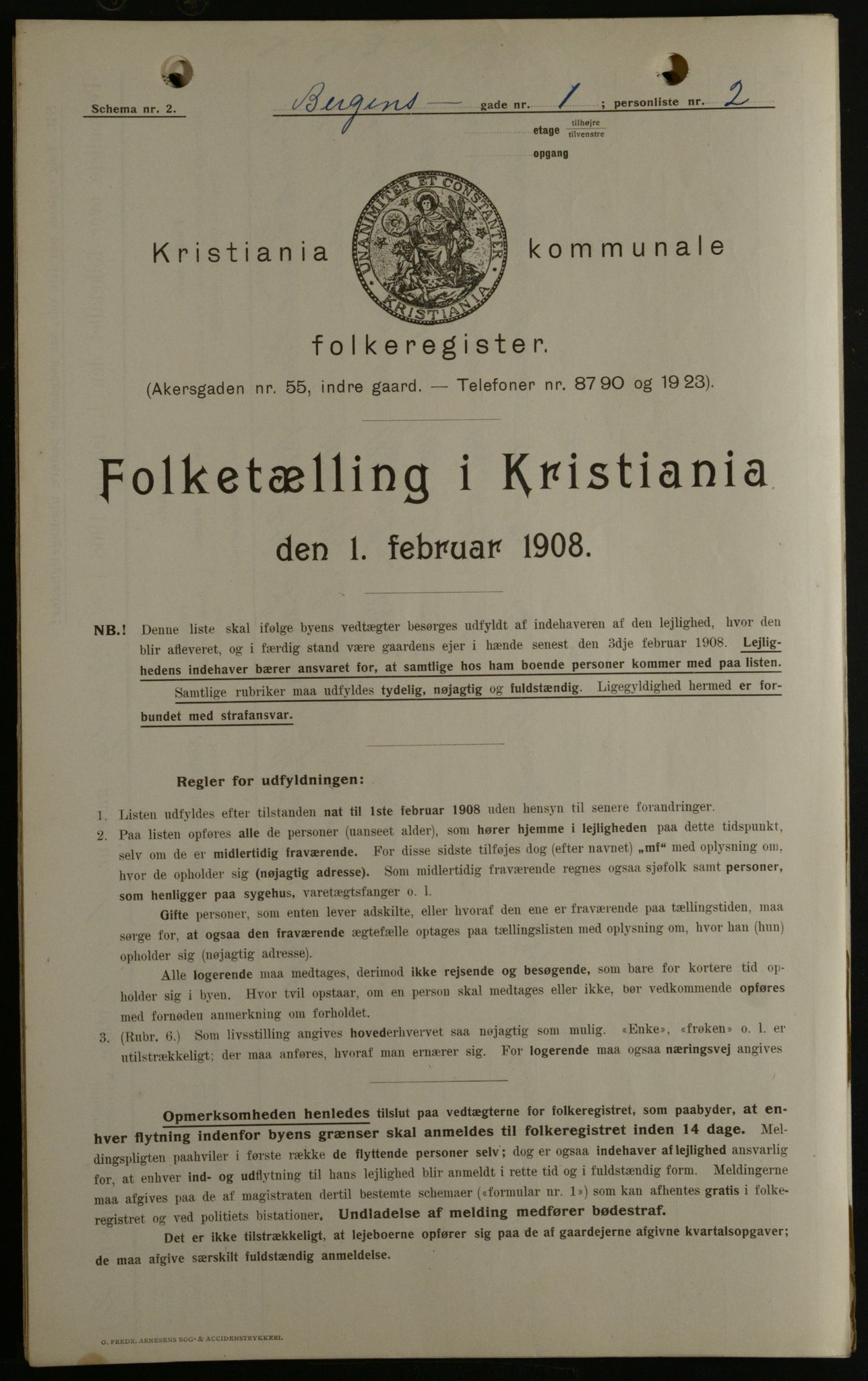 OBA, Municipal Census 1908 for Kristiania, 1908, p. 3743