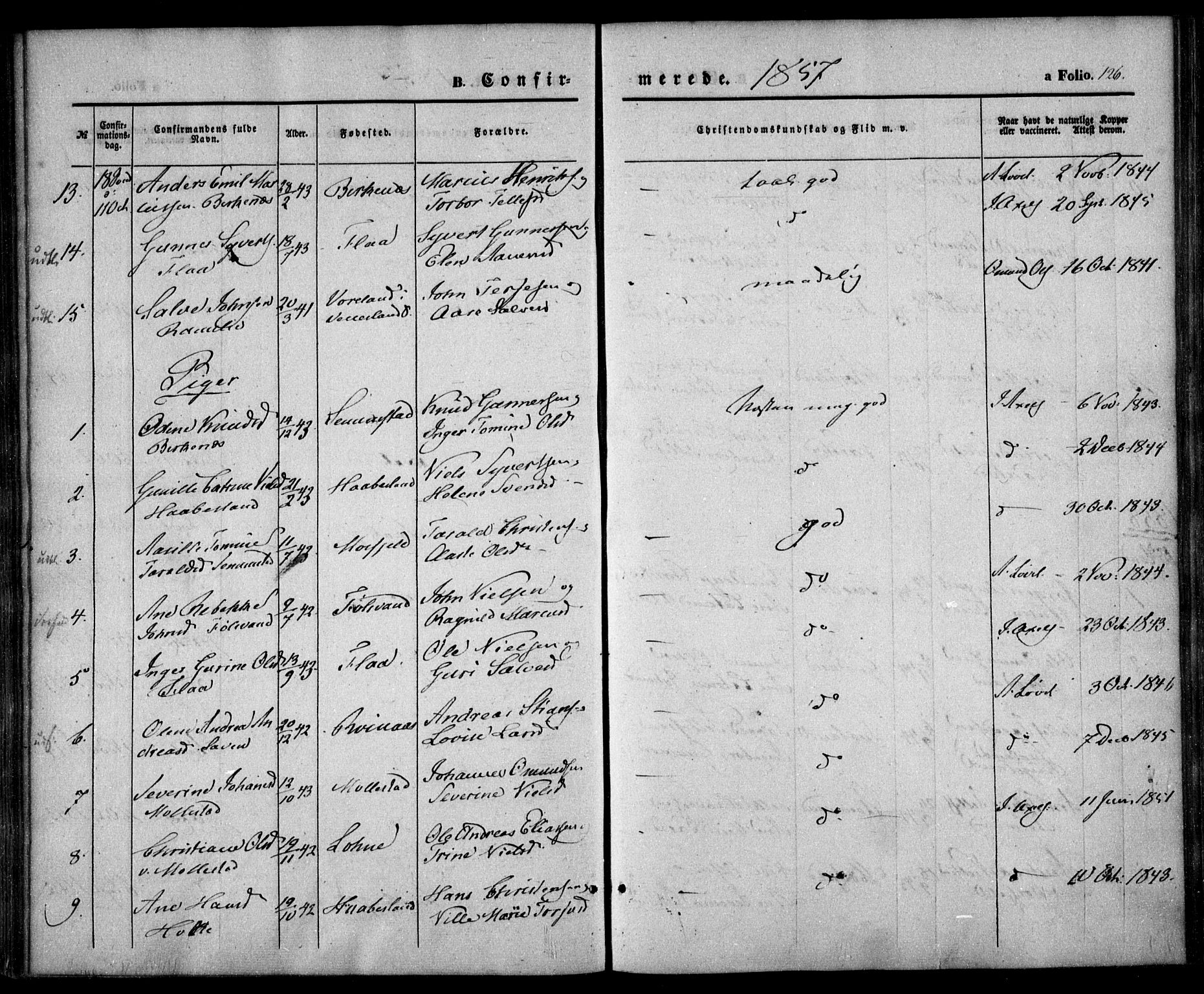 Birkenes sokneprestkontor, AV/SAK-1111-0004/F/Fa/L0003: Parish register (official) no. A 3, 1850-1866, p. 126