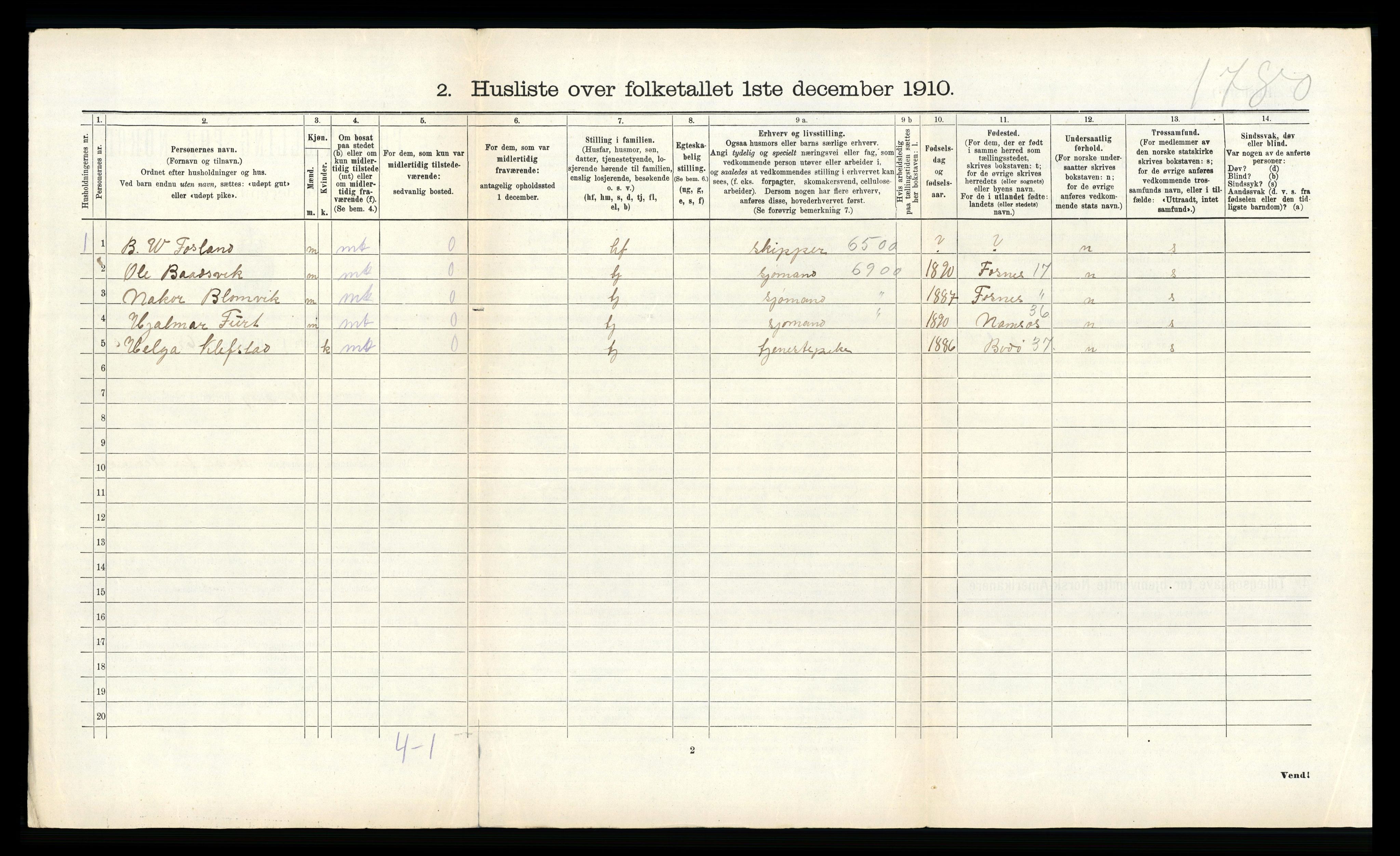 RA, 1910 census for Hamarøy, 1910, p. 437