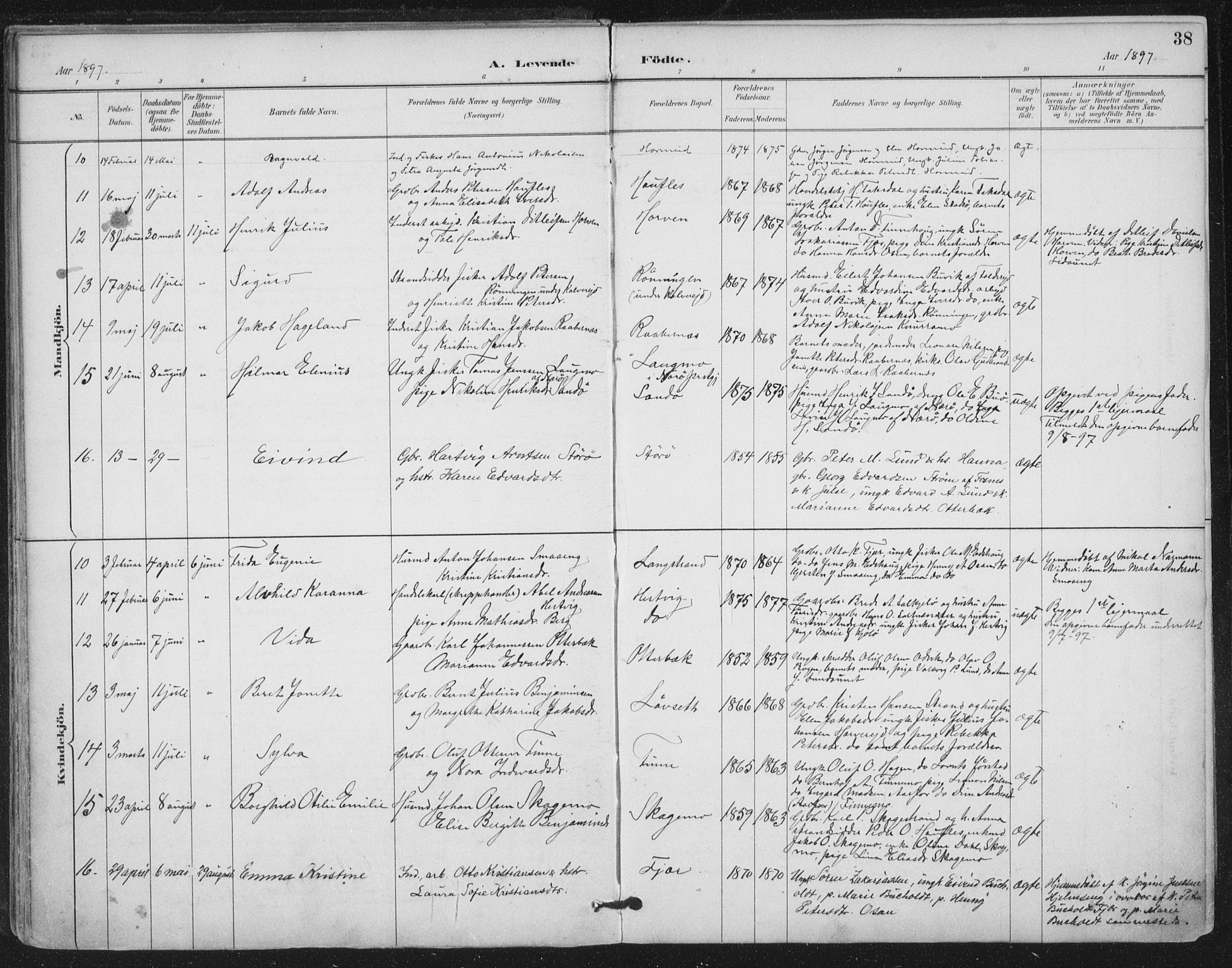 Ministerialprotokoller, klokkerbøker og fødselsregistre - Nord-Trøndelag, SAT/A-1458/780/L0644: Parish register (official) no. 780A08, 1886-1903, p. 38
