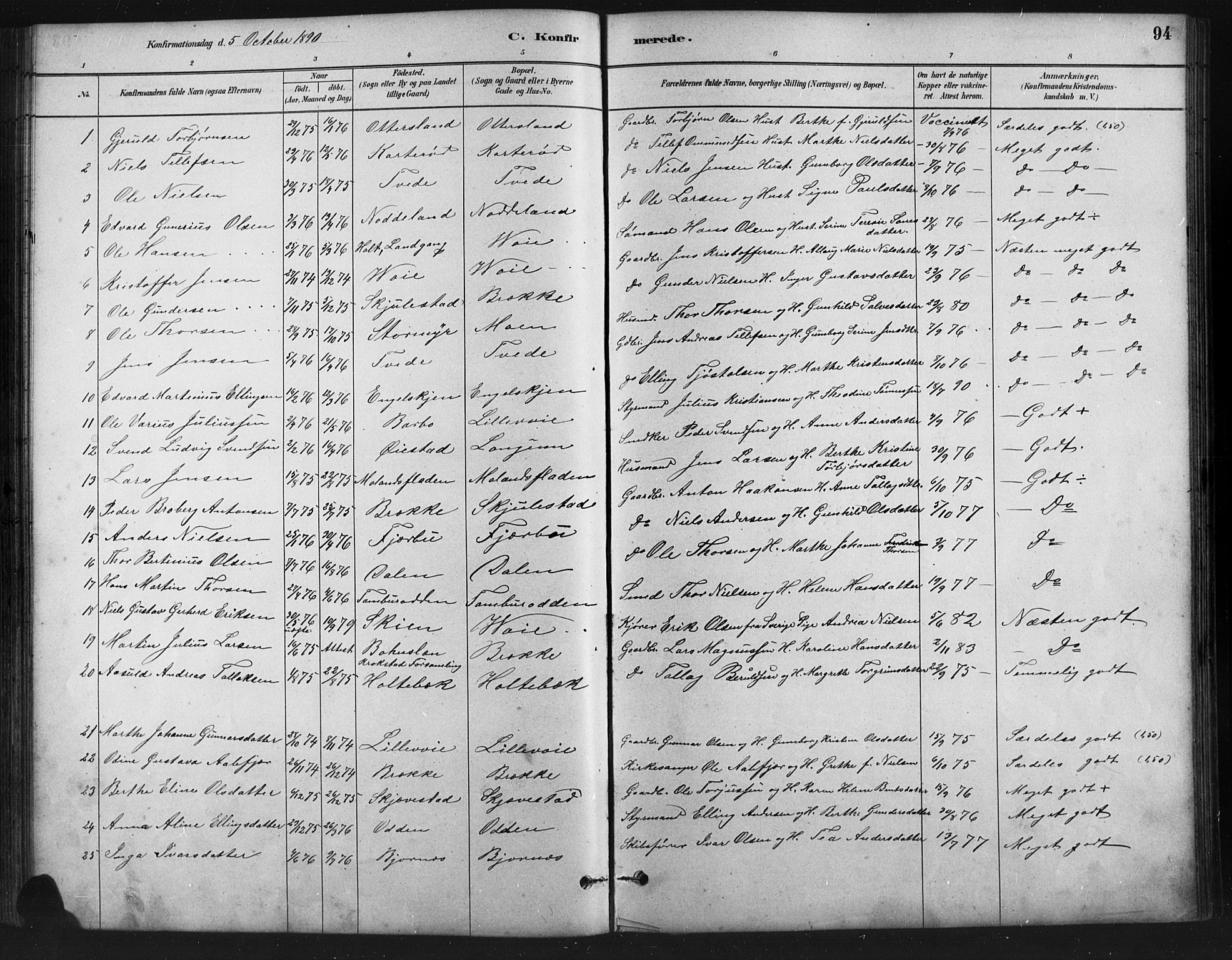 Austre Moland sokneprestkontor, SAK/1111-0001/F/Fb/Fba/L0003: Parish register (copy) no. B 3, 1879-1914, p. 94