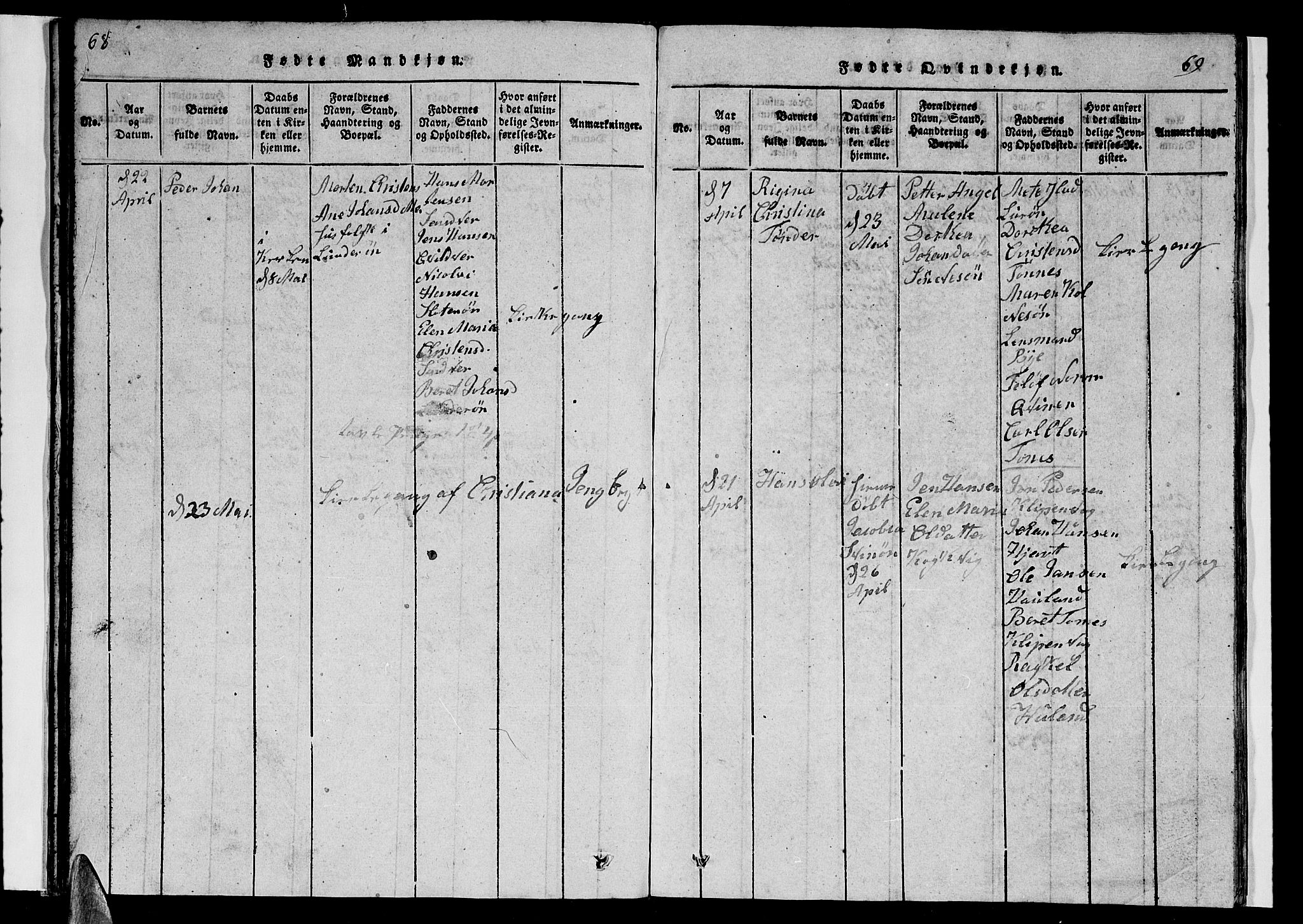 Ministerialprotokoller, klokkerbøker og fødselsregistre - Nordland, SAT/A-1459/839/L0571: Parish register (copy) no. 839C01, 1820-1840, p. 68-69