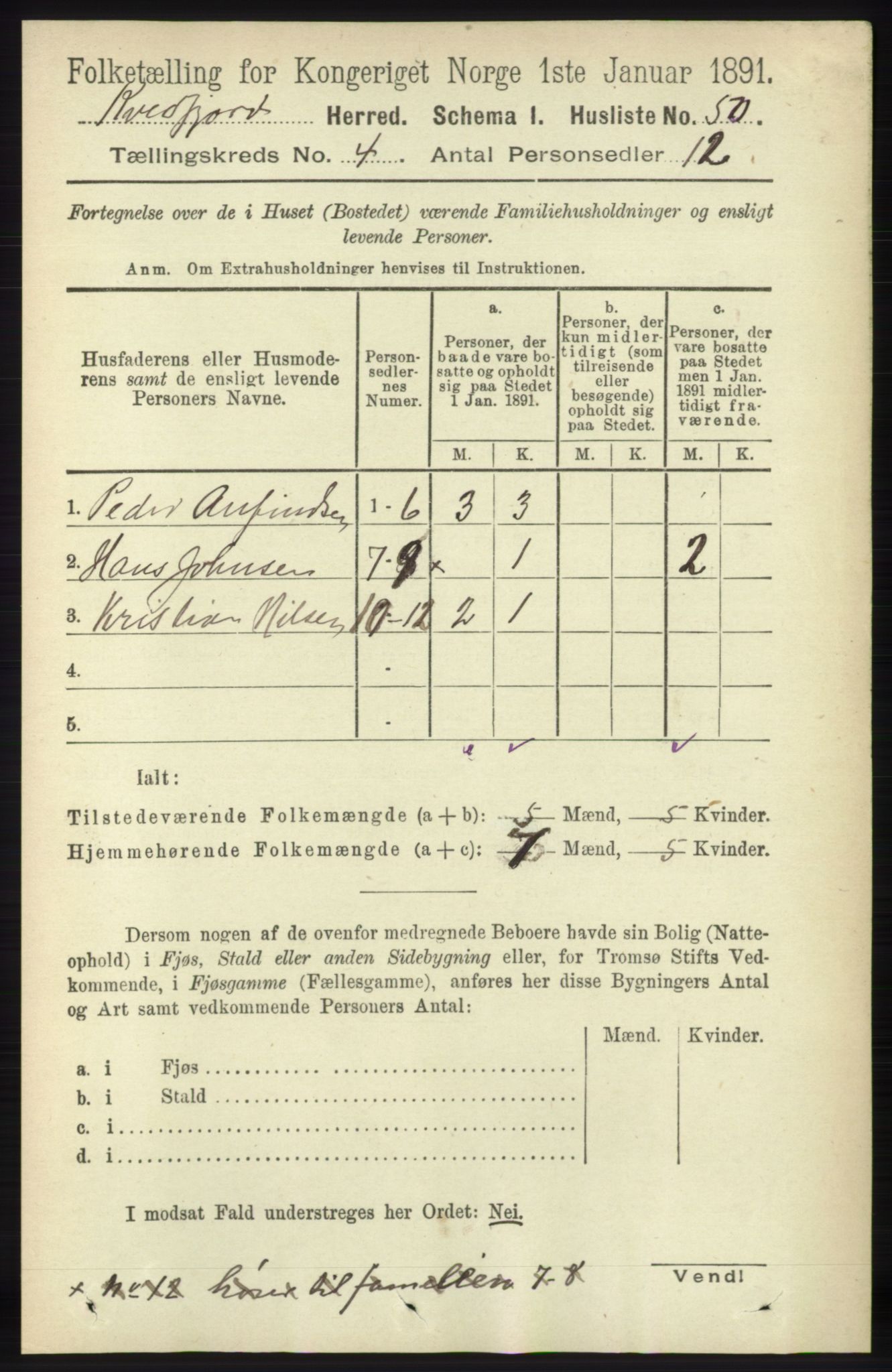 RA, 1891 census for 1911 Kvæfjord, 1891, p. 1799