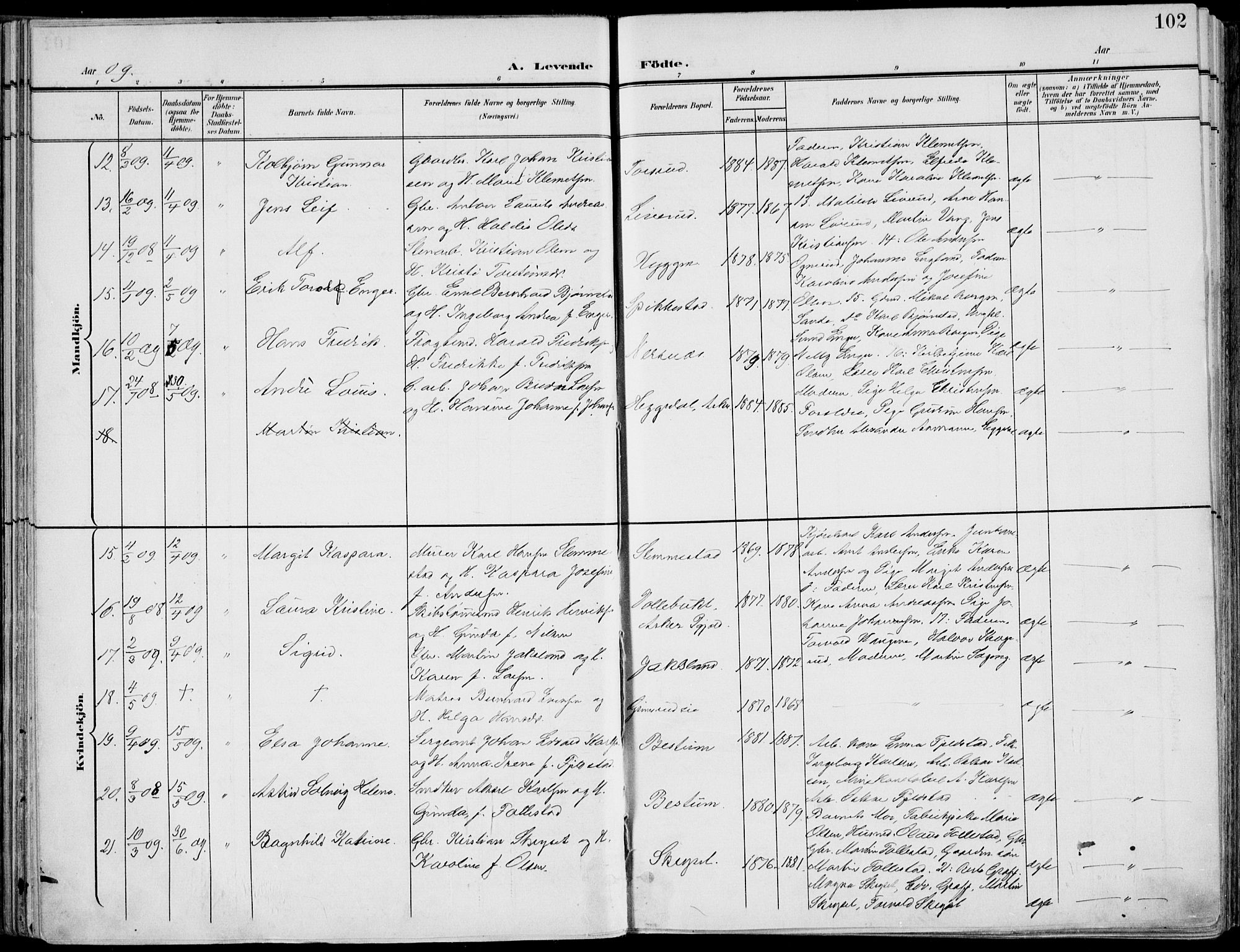 Røyken kirkebøker, AV/SAKO-A-241/F/Fa/L0009: Parish register (official) no. 9, 1898-1911, p. 102