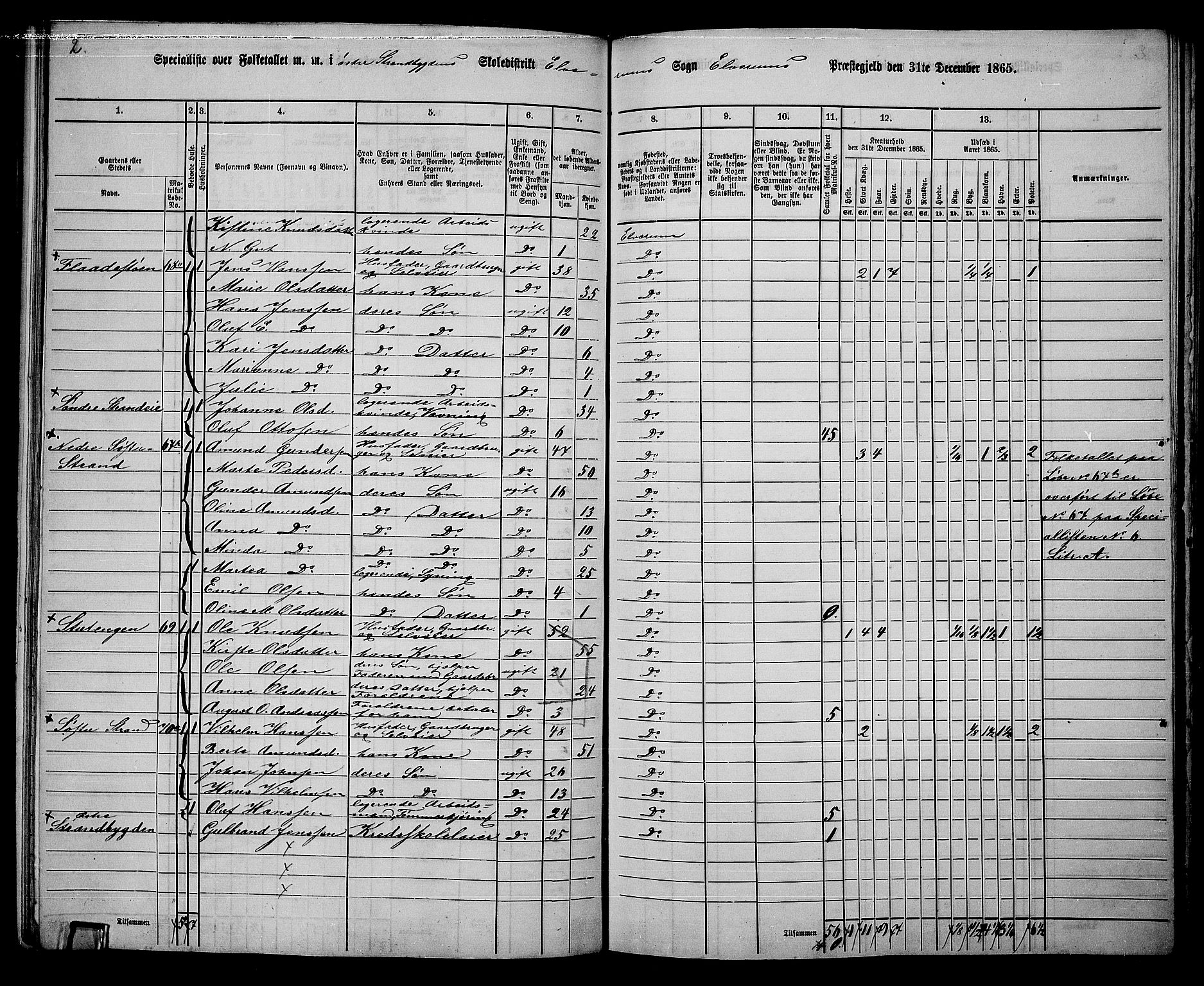 RA, 1865 census for Elverum, 1865, p. 151