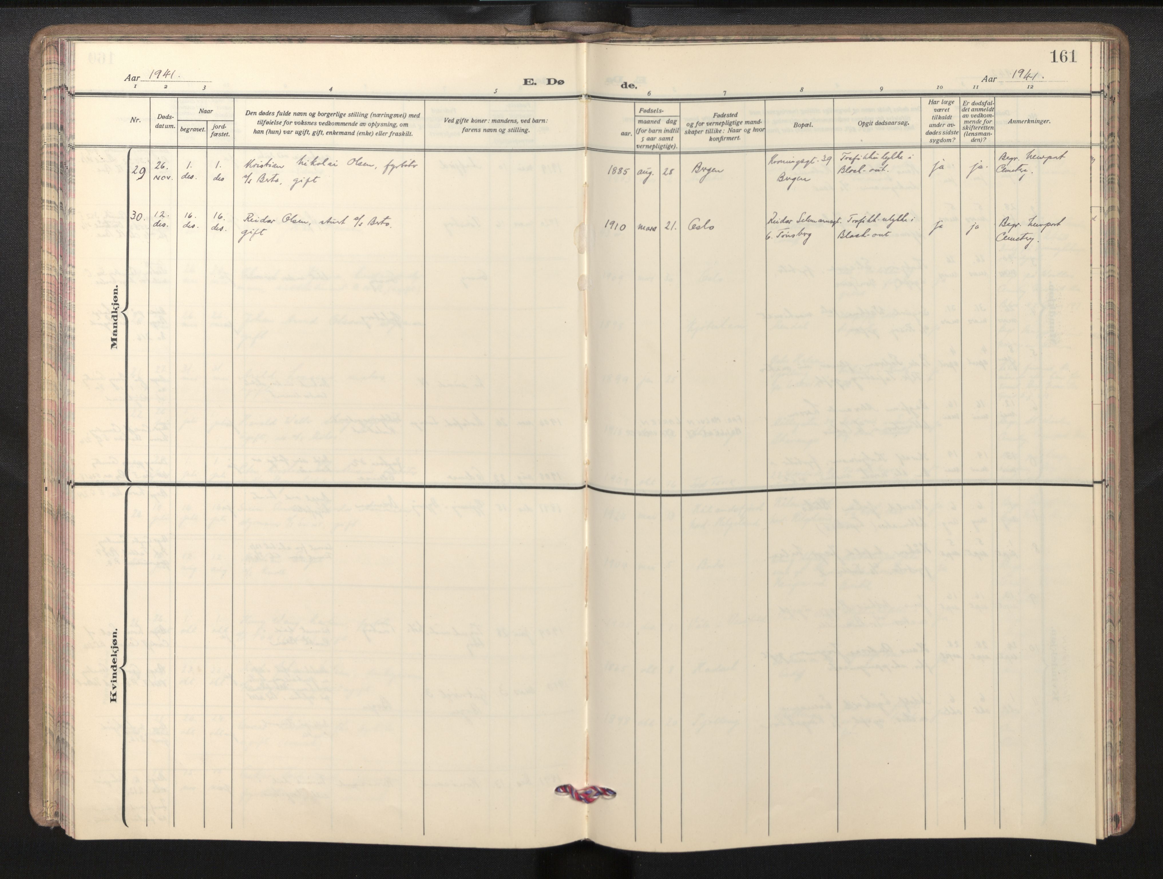 Den norske sjømannsmisjon i utlandet/Bristolhavnene(Cardiff-Swansea), SAB/SAB/PA-0102/H/Ha/Haa/L0003: Parish register (official) no. A 3, 1932-1966, p. 160b-161a