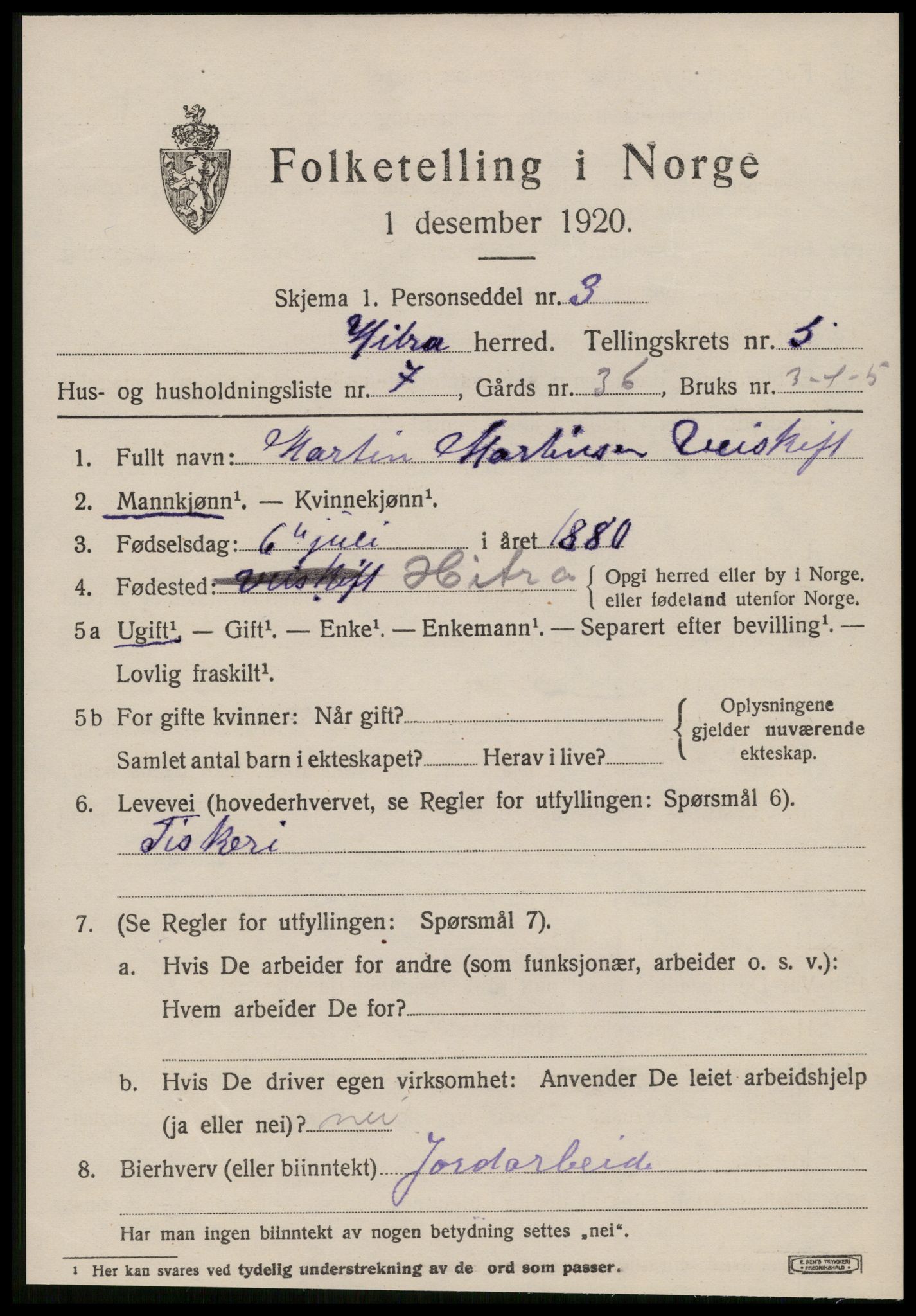 SAT, 1920 census for Hitra, 1920, p. 1787